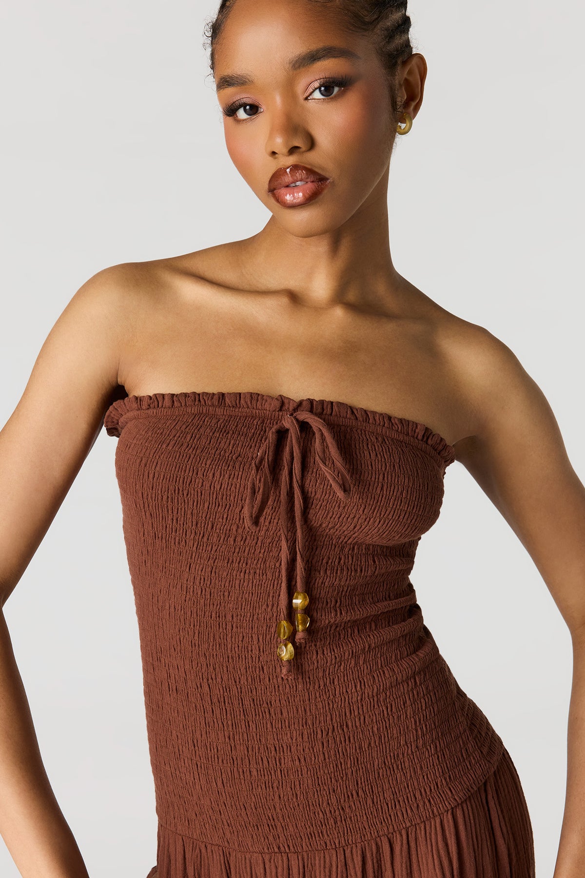 Alt View 4. Smocked Tube Midi Dress - Brown