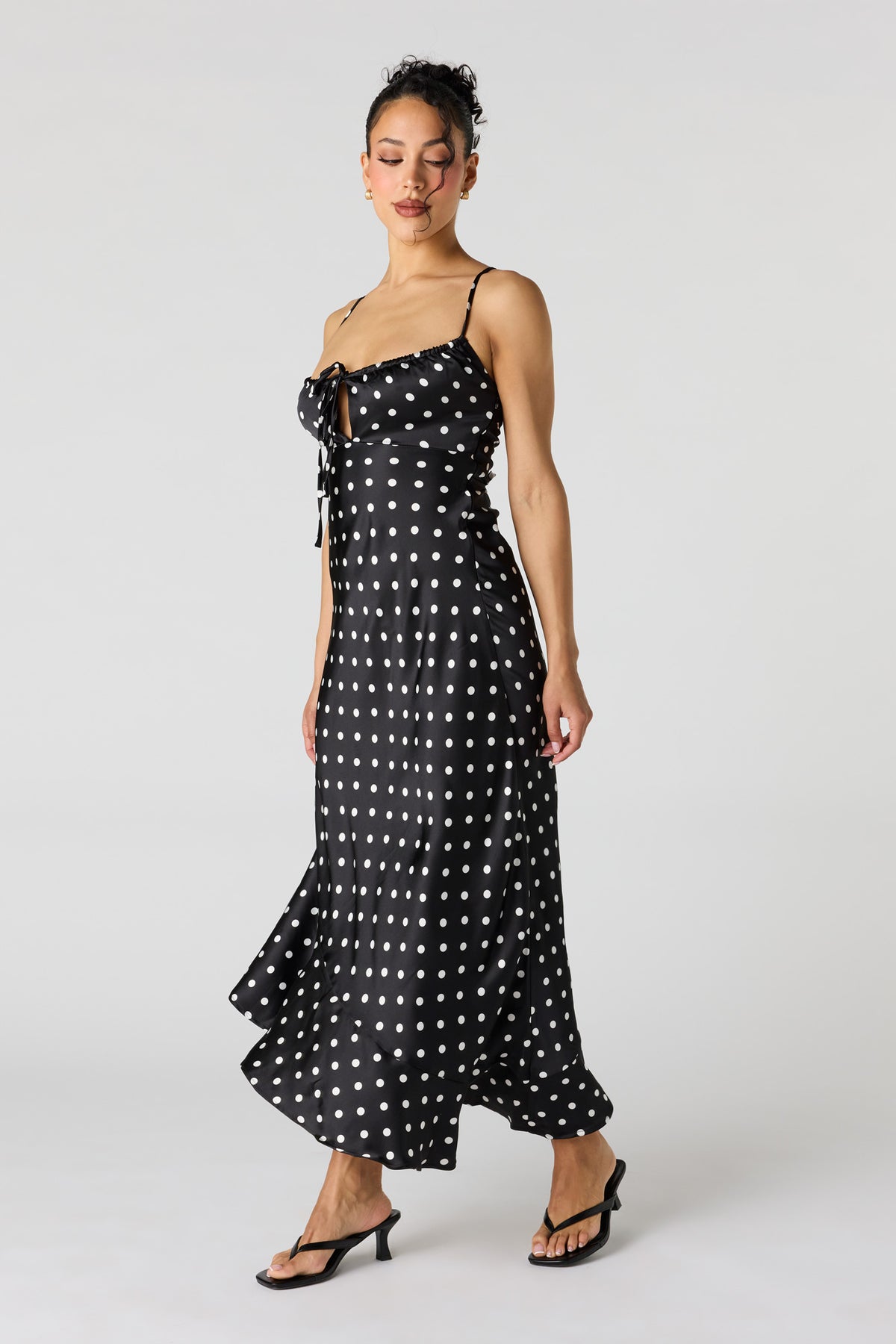 Alt View 2. Satin Asymmetrical Maxi Dress - Black with White