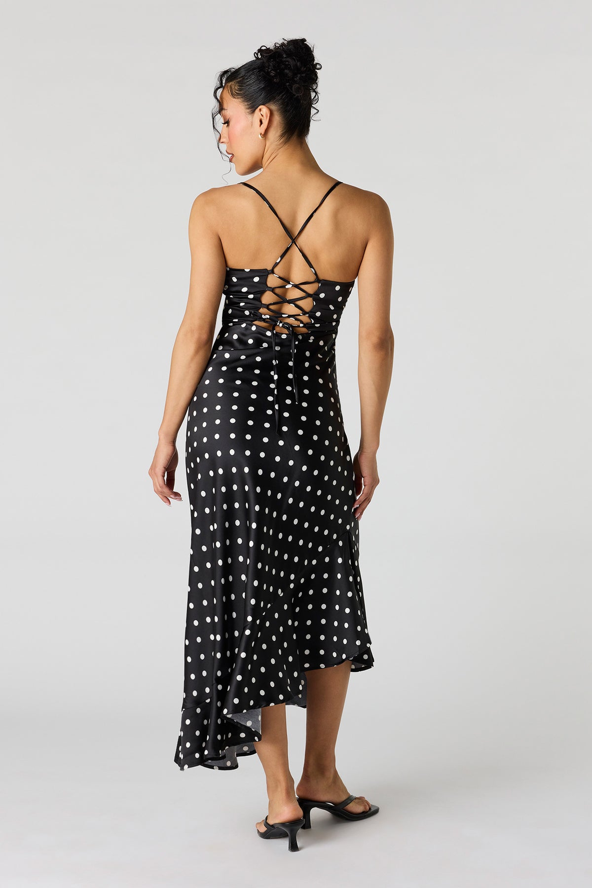 Alt View 3. Satin Asymmetrical Maxi Dress - Black with White