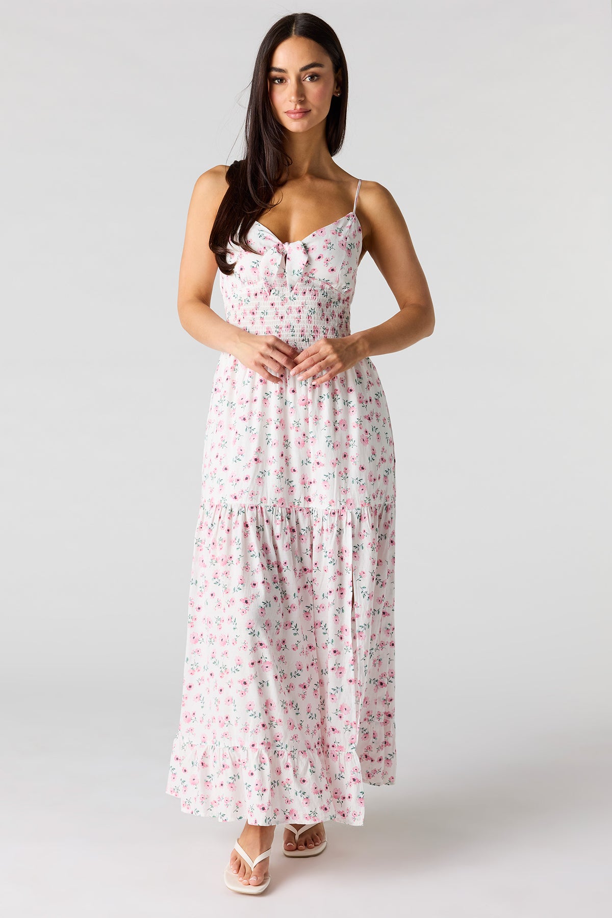 Smocked Crepe Tiered Midi Dress - Off White