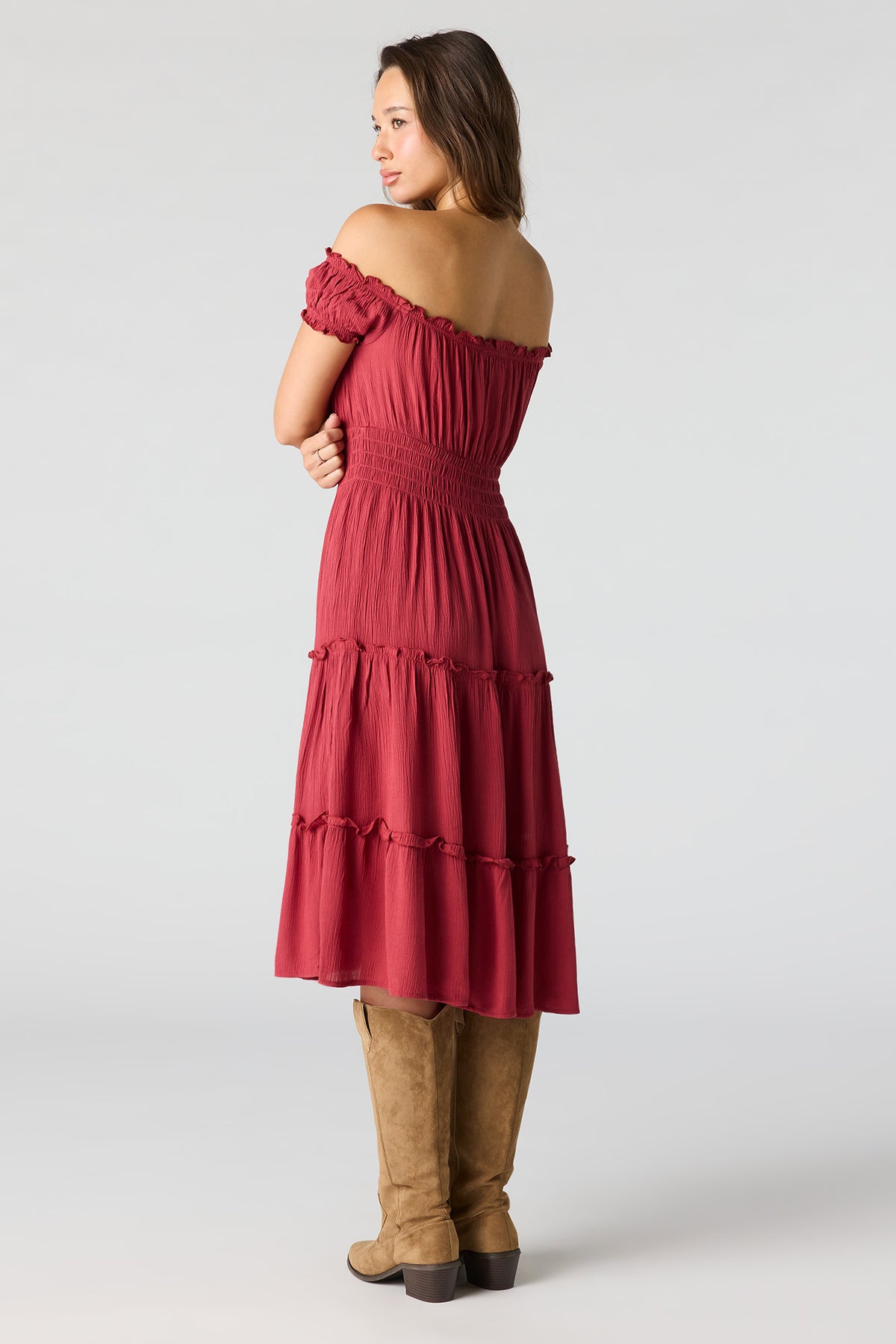 Alt View 3. Printed Off Shoulder Tiered Midi Dress - Rust