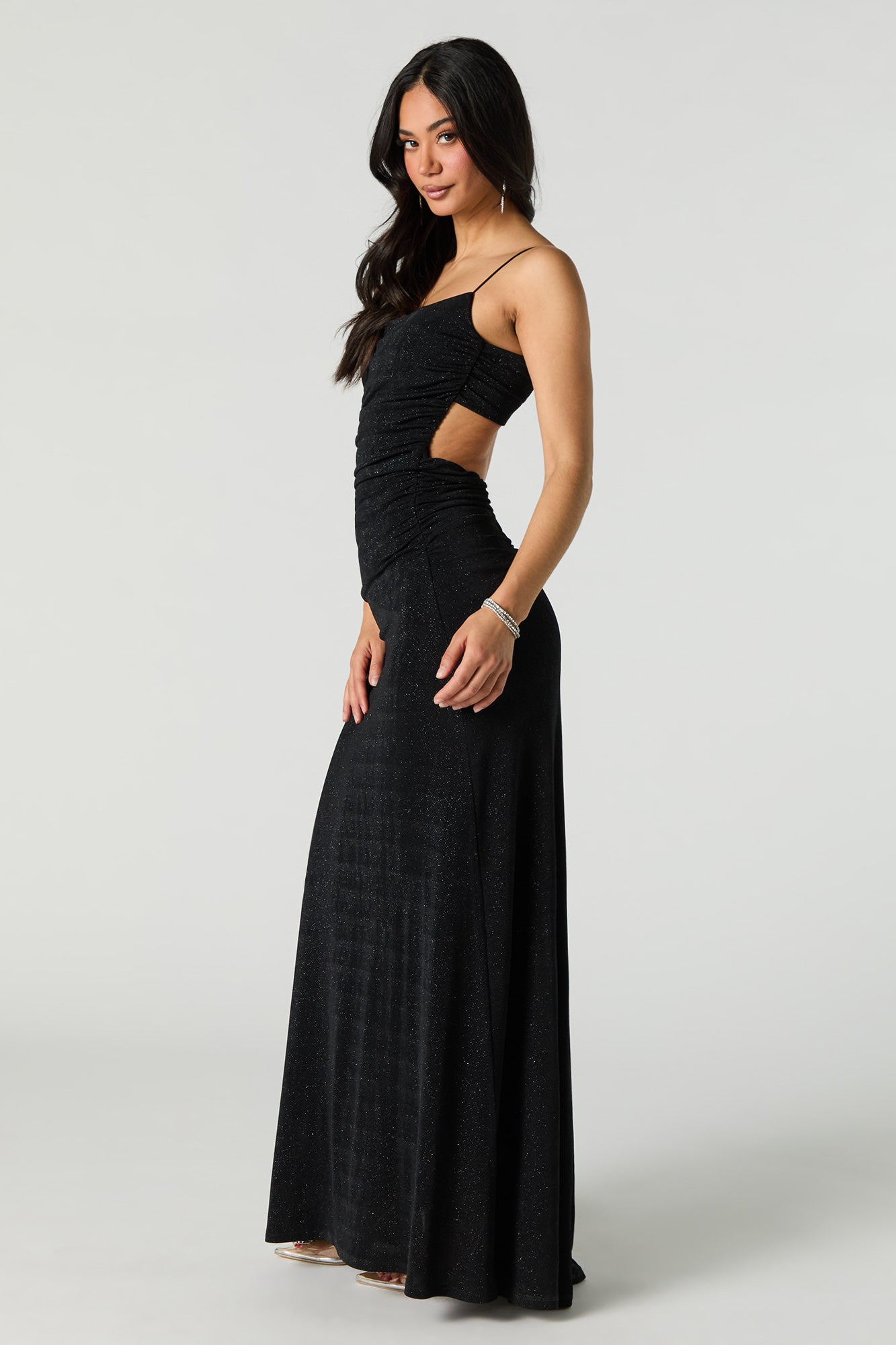 Sparkle Ruched Cut-Out Back Maxi Dress