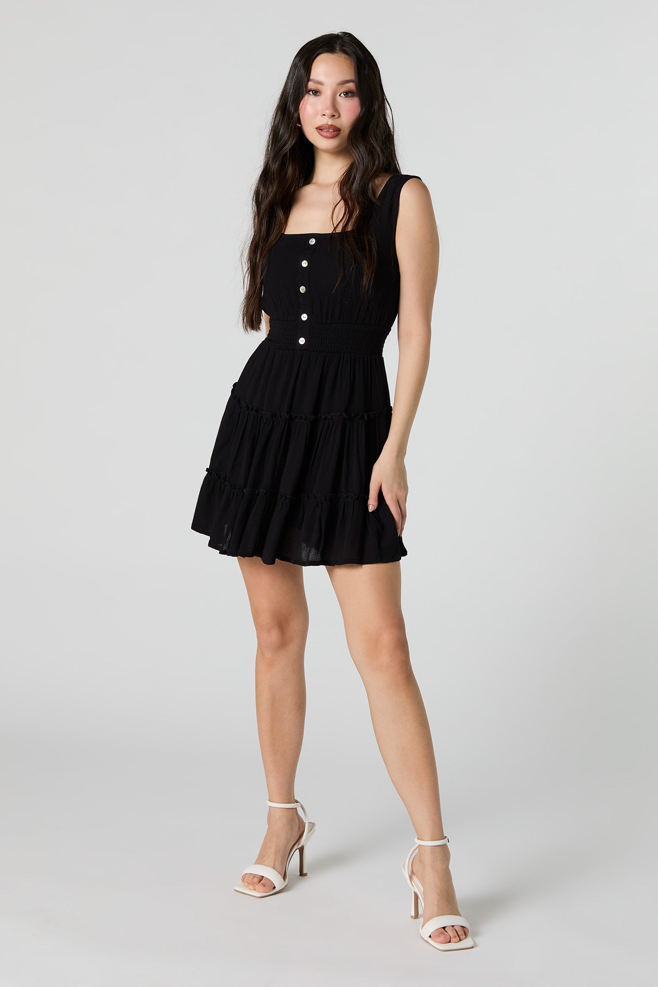 Buttoned Tiered Mini Dress