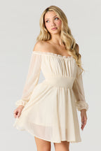 Chiffon Off Shoulder Long Sleeve Mini Dress