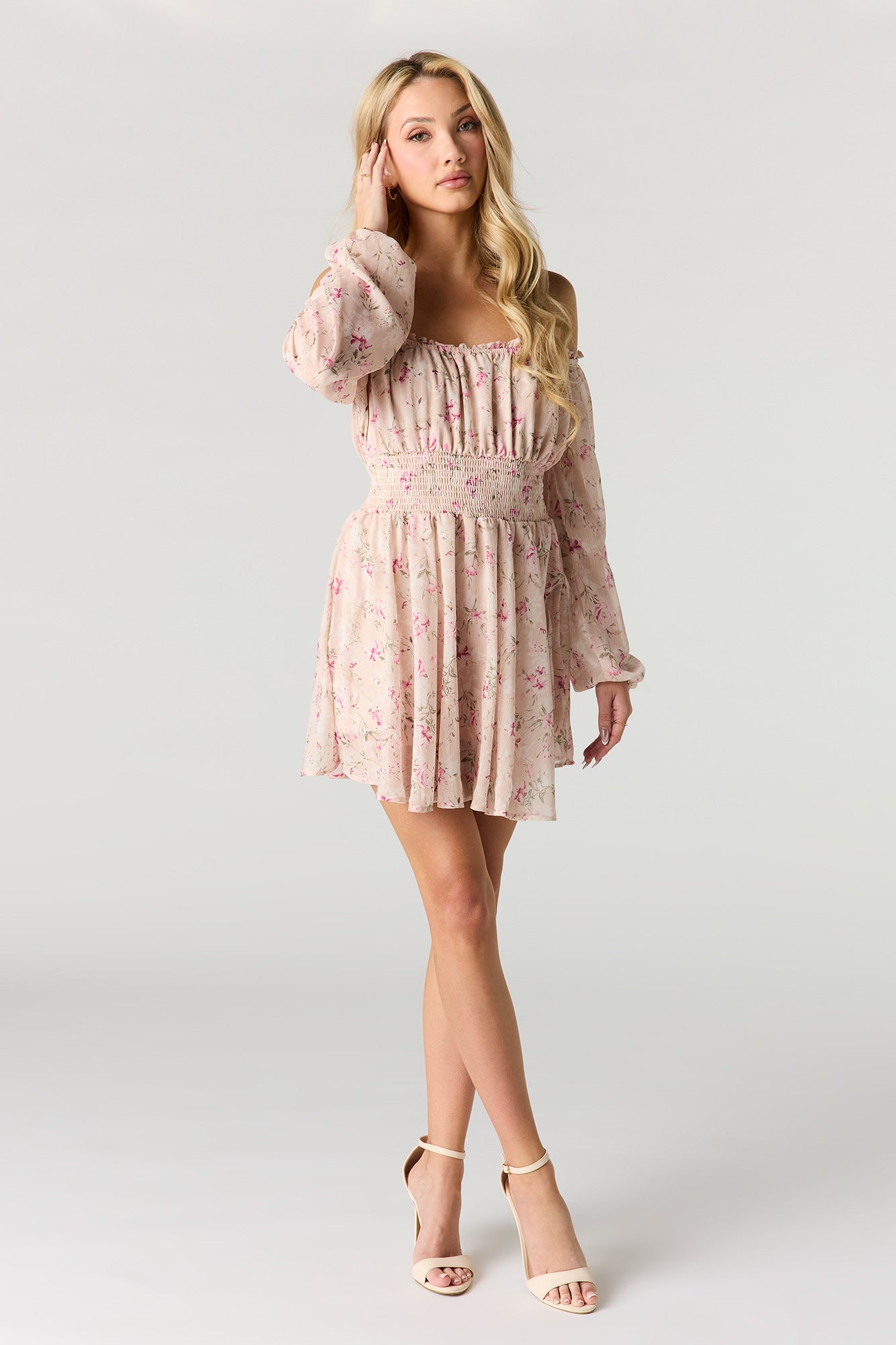 Chiffon Off Shoulder Long Sleeve Mini Dress – Urban Planet