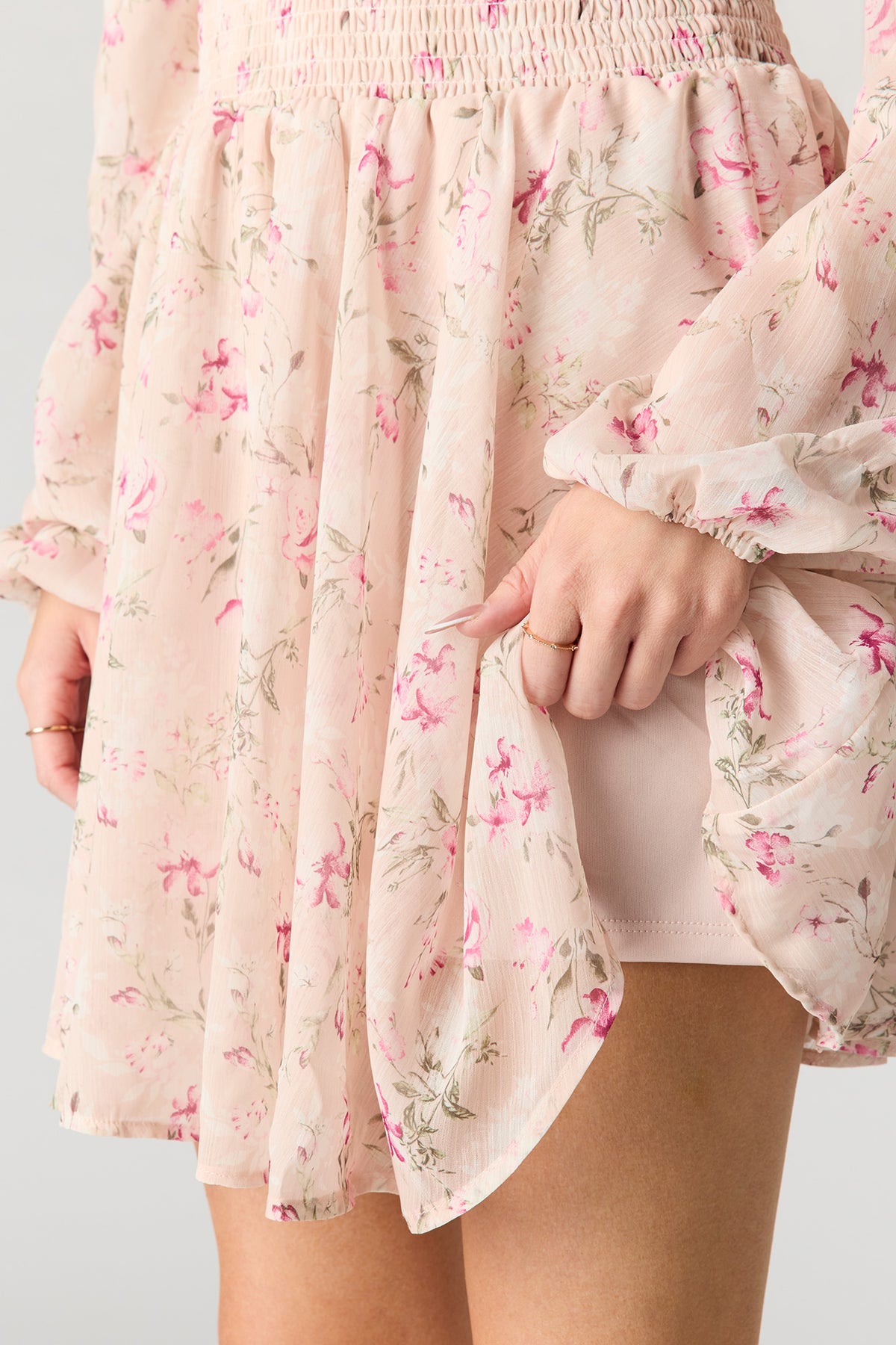 Alt View 4. Chiffon Off Shoulder Long Sleeve Mini Dress - Pink