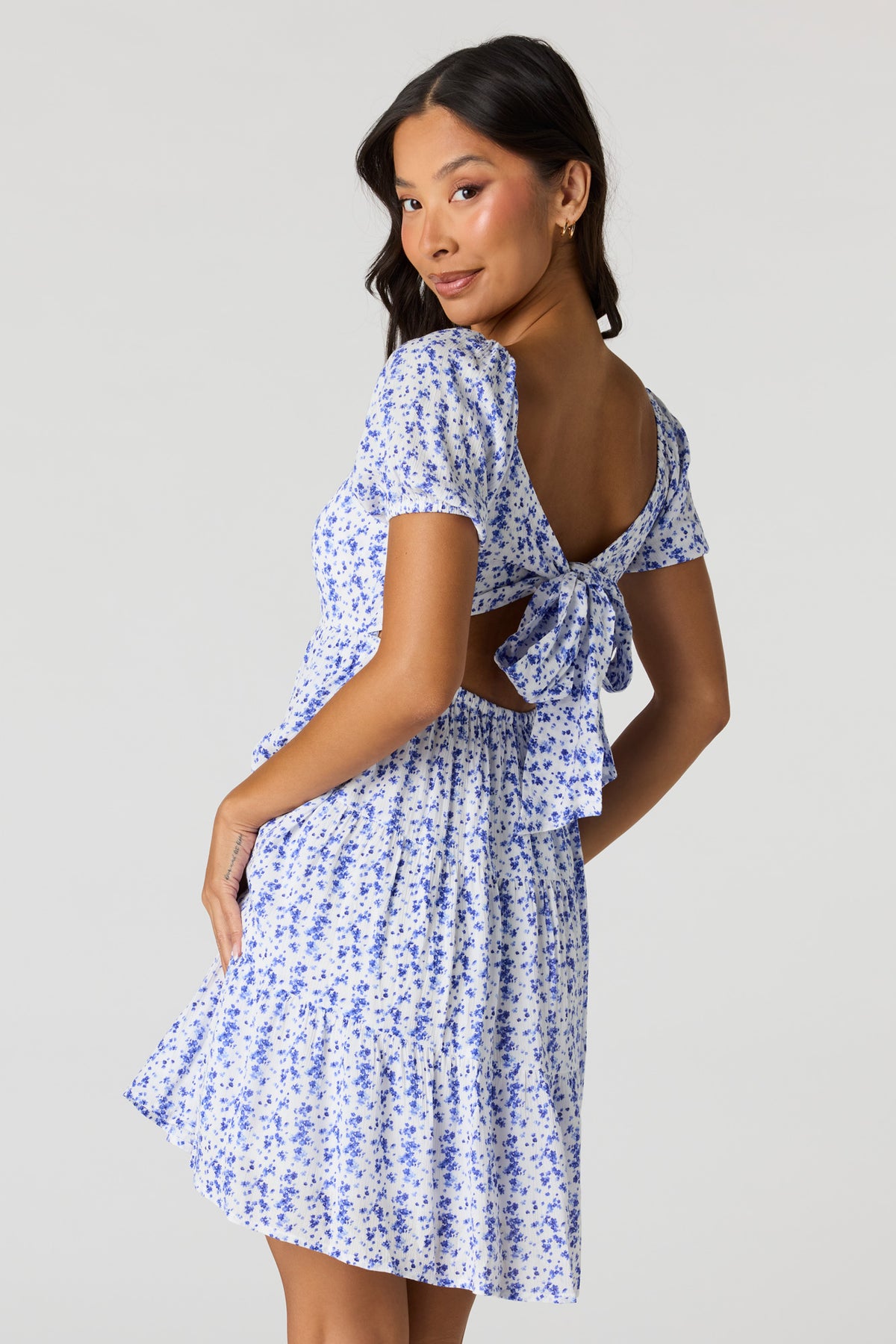 Alt View 2. Braless Tie Back Tiered Mini Dress - Blue