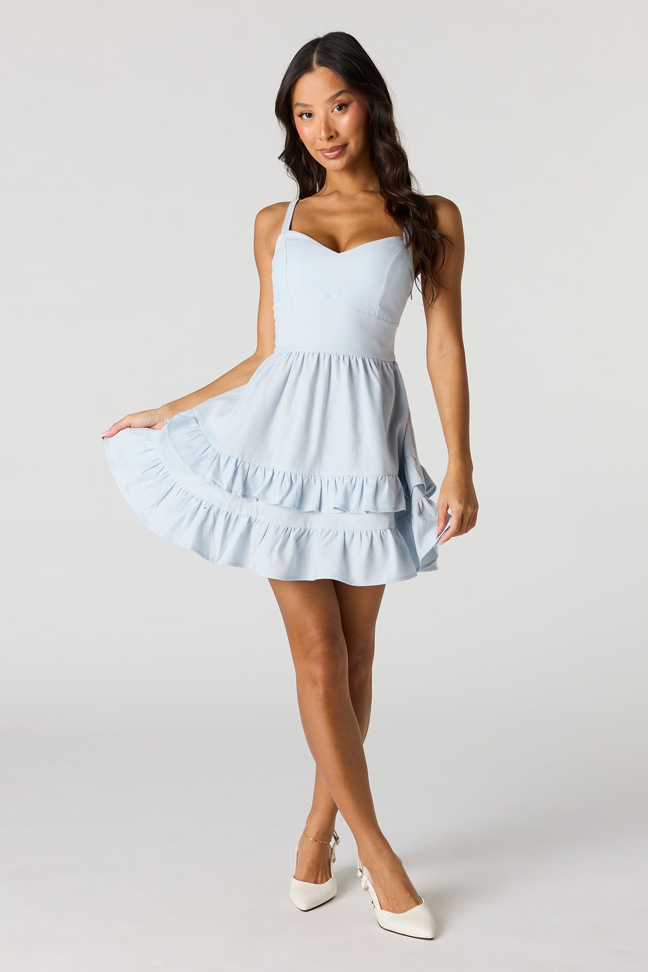 Linen-Blend Ruffle Mini Dress Urban Planet Linen-Blend Ruffle Mini Dress Urban Planet