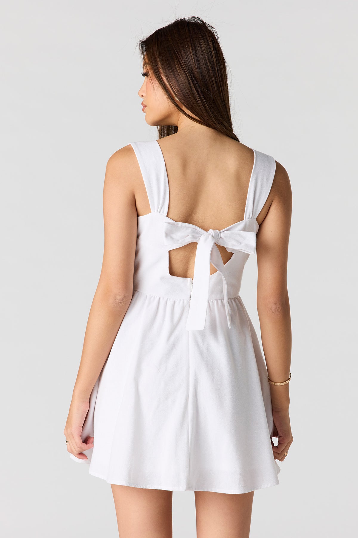 Alt View 5. Linen-Blend A-Line Mini Dress - Black with White