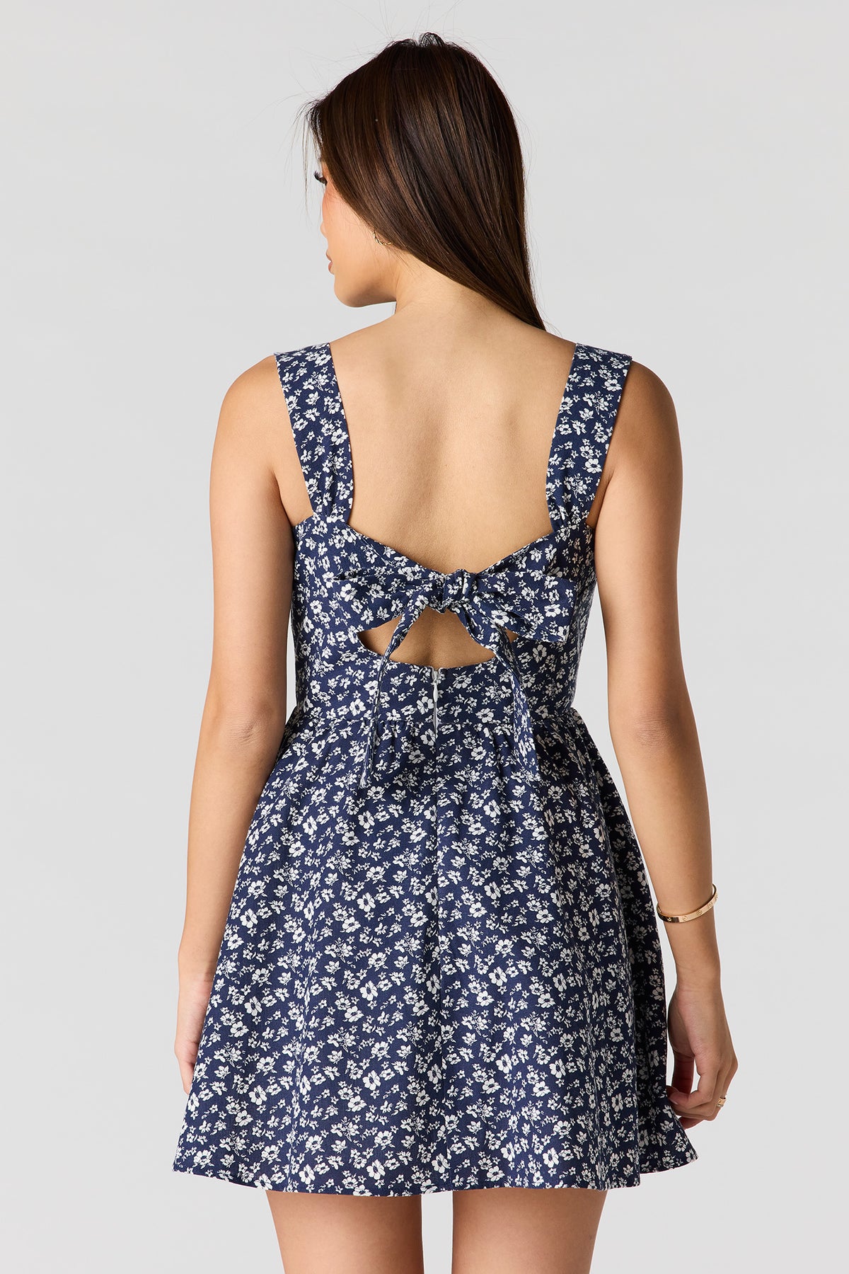 Alt View 8. Linen-Blend A-Line Mini Dress - Black with White