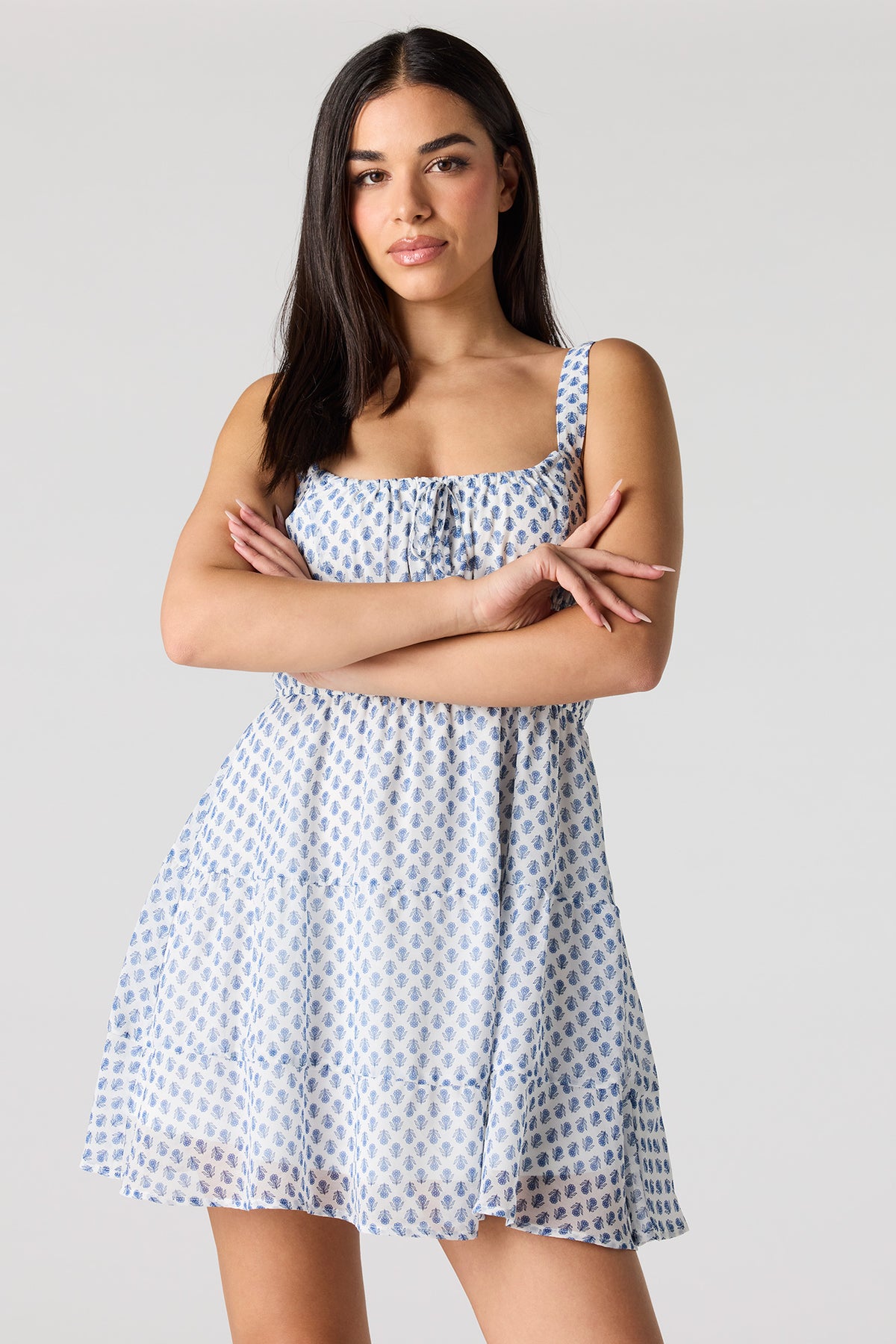 Chiffon Tiered Mini Dress - White