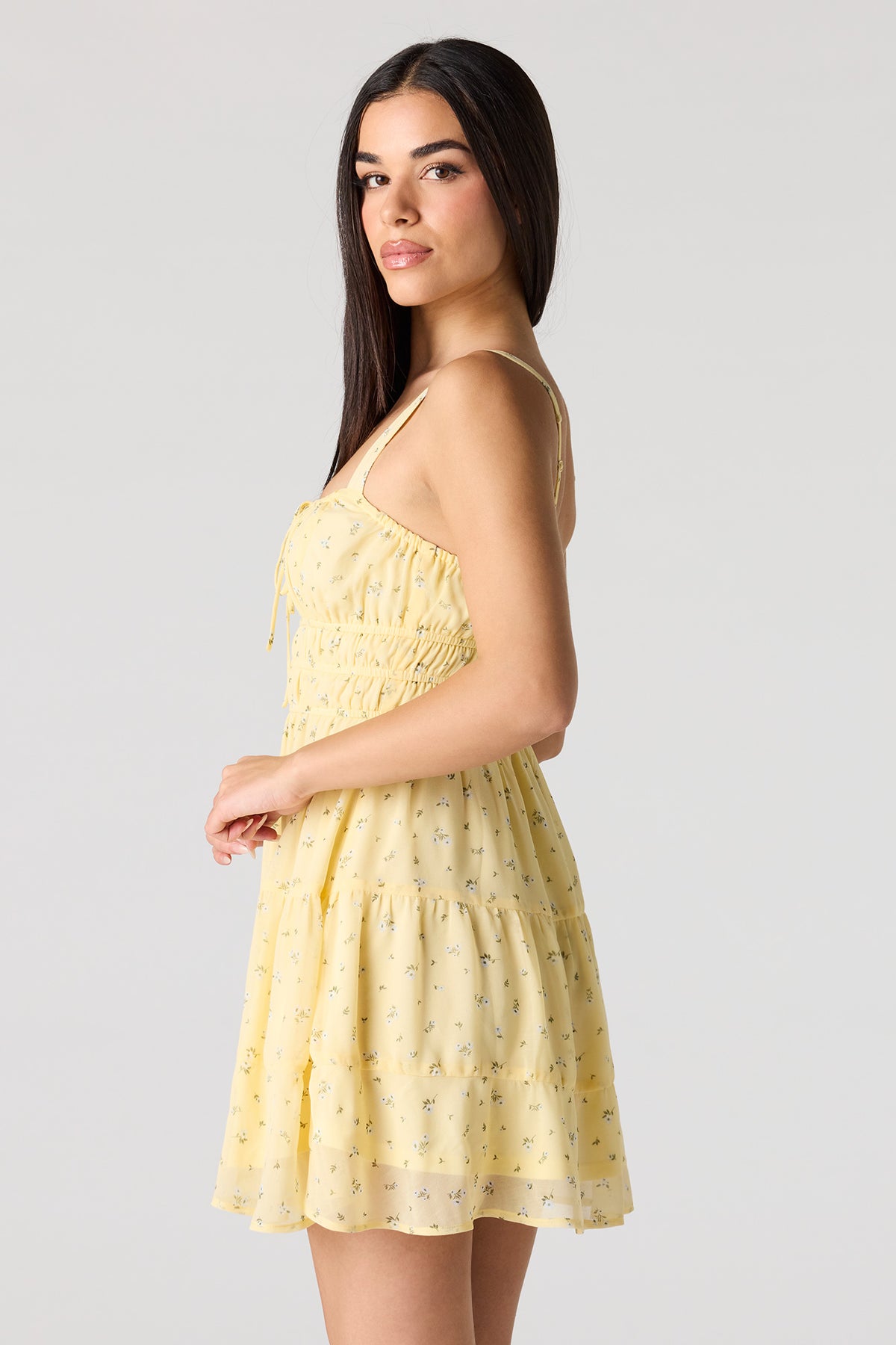 Alt View 2. Chiffon Tiered Mini Dress - Yellow
