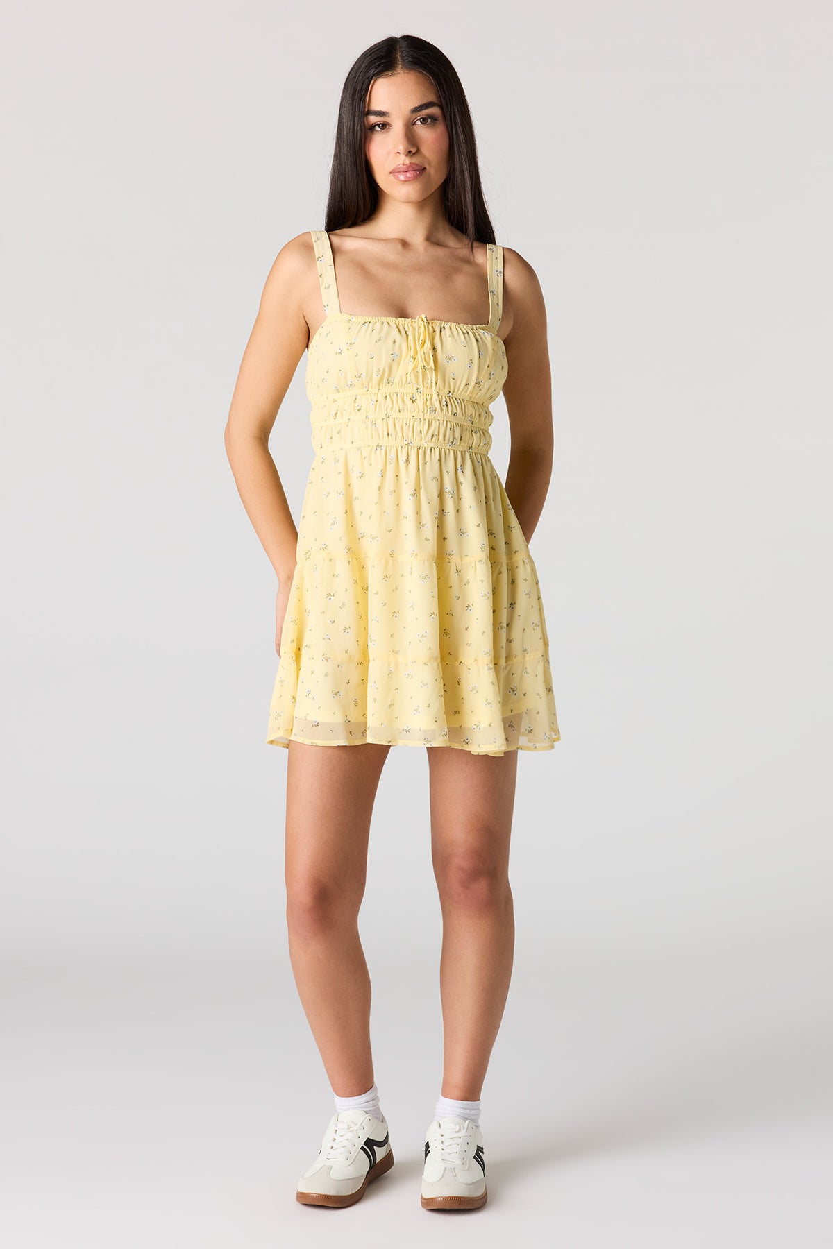 Alt View 3. Chiffon Tiered Mini Dress - Yellow