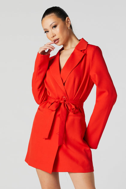 Red Belted Blazer Mini Dress