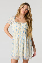 Floral Chiffon Puff Sleeve Mini Dress