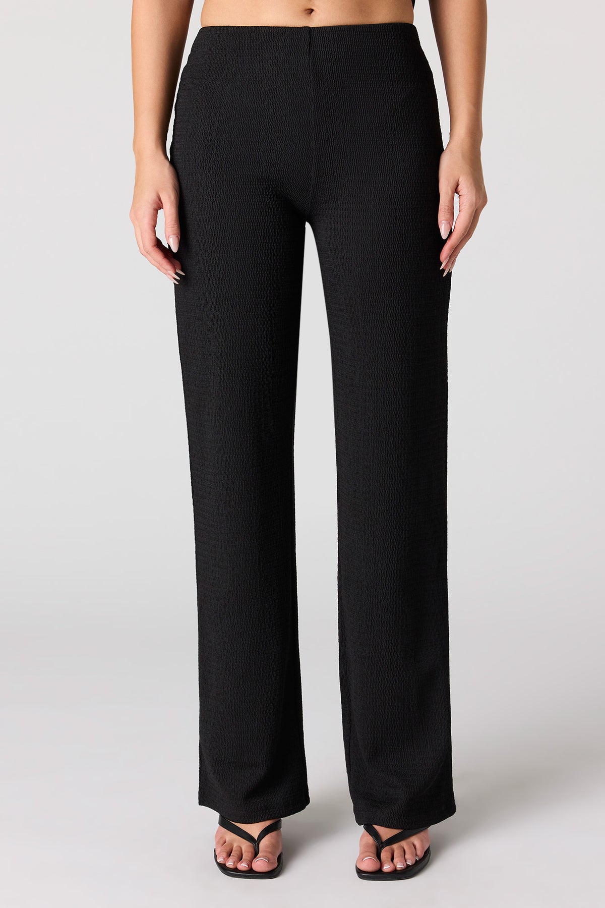 Alt View 2. Textured Wide Leg Pant - Black