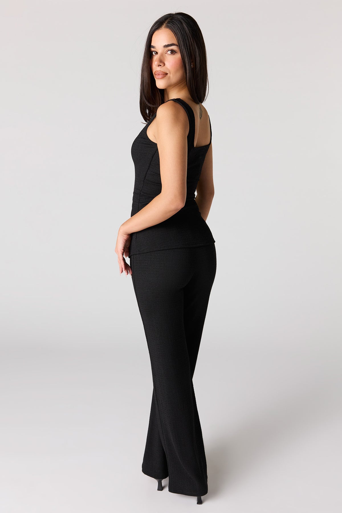 Alt View 3. Textured Wide Leg Pant - Black