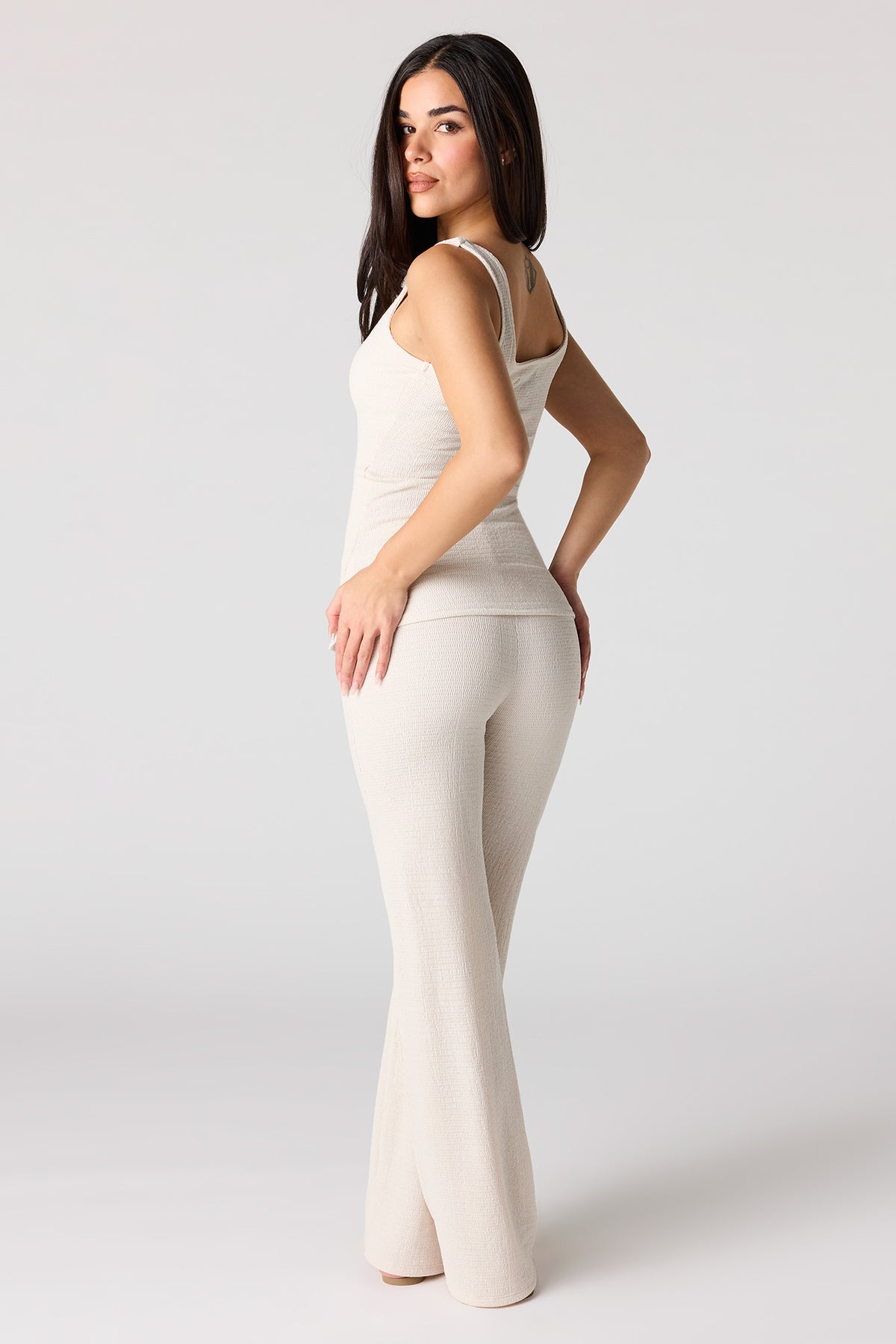 Alt View 3. Textured Wide Leg Pant - White