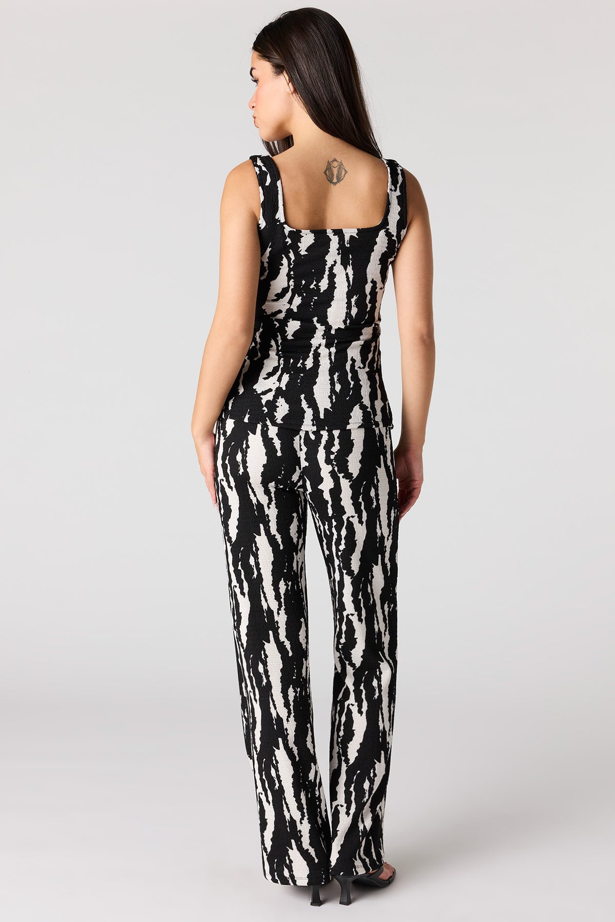 Alt View 3. Textured Wide Leg Pant - Black with White