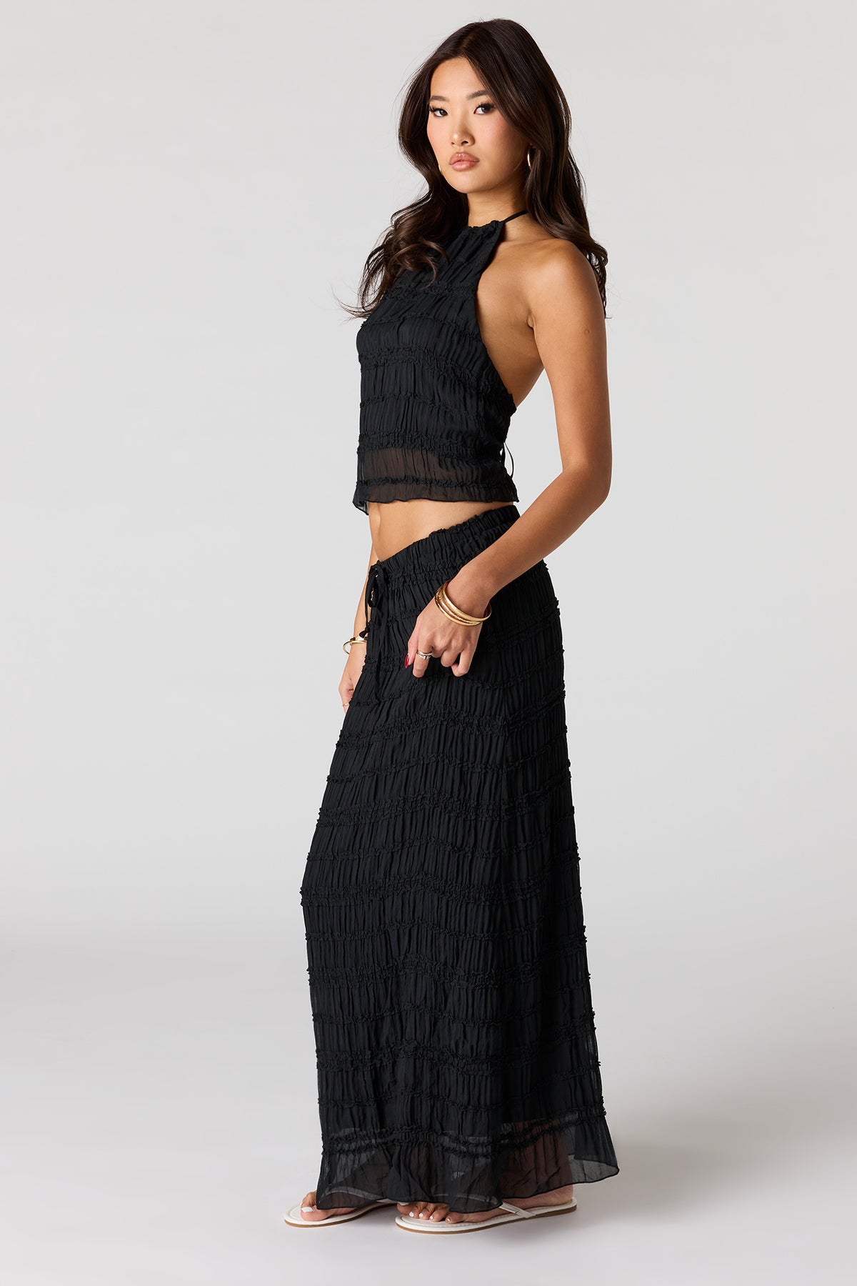 Alt View 2. Textured Chiffon Maxi Skirt - Black