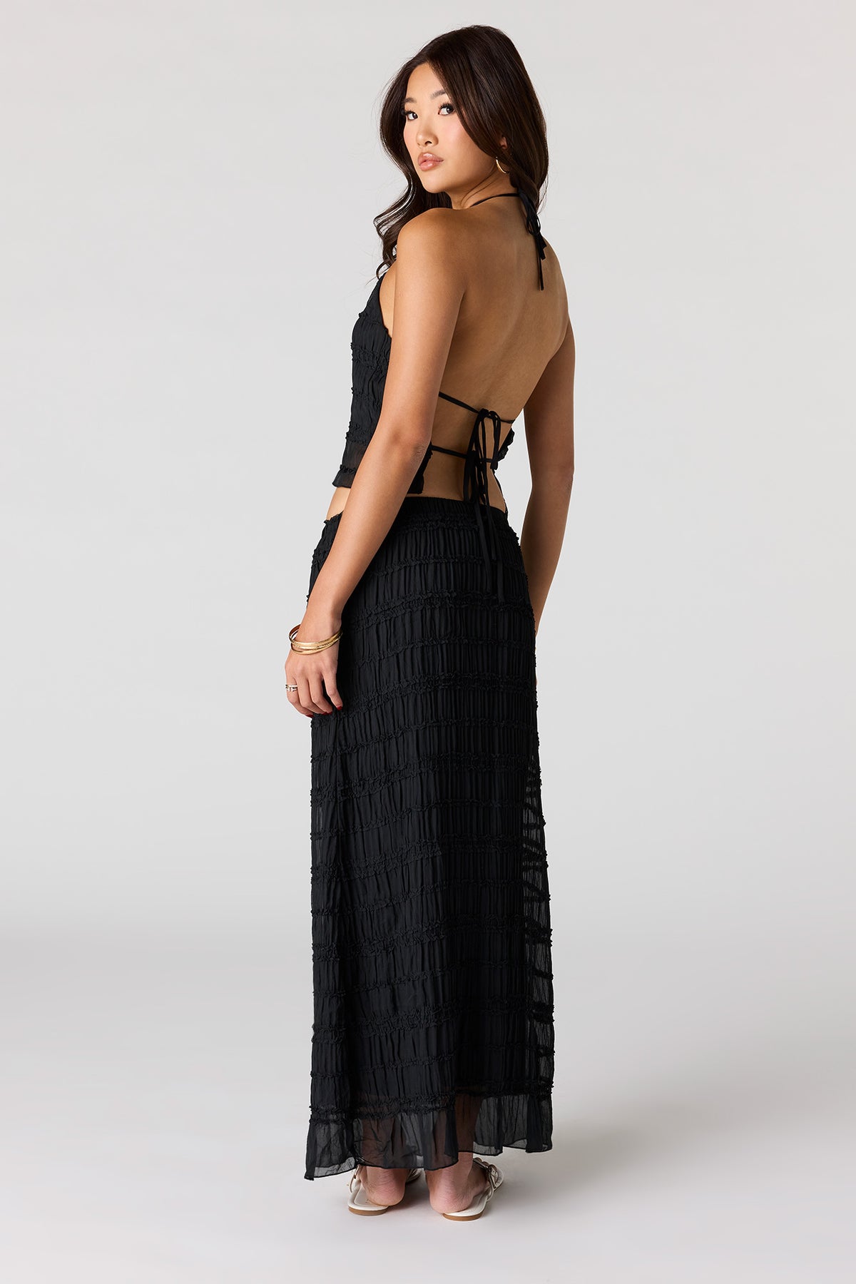 Alt View 3. Textured Chiffon Maxi Skirt - Black