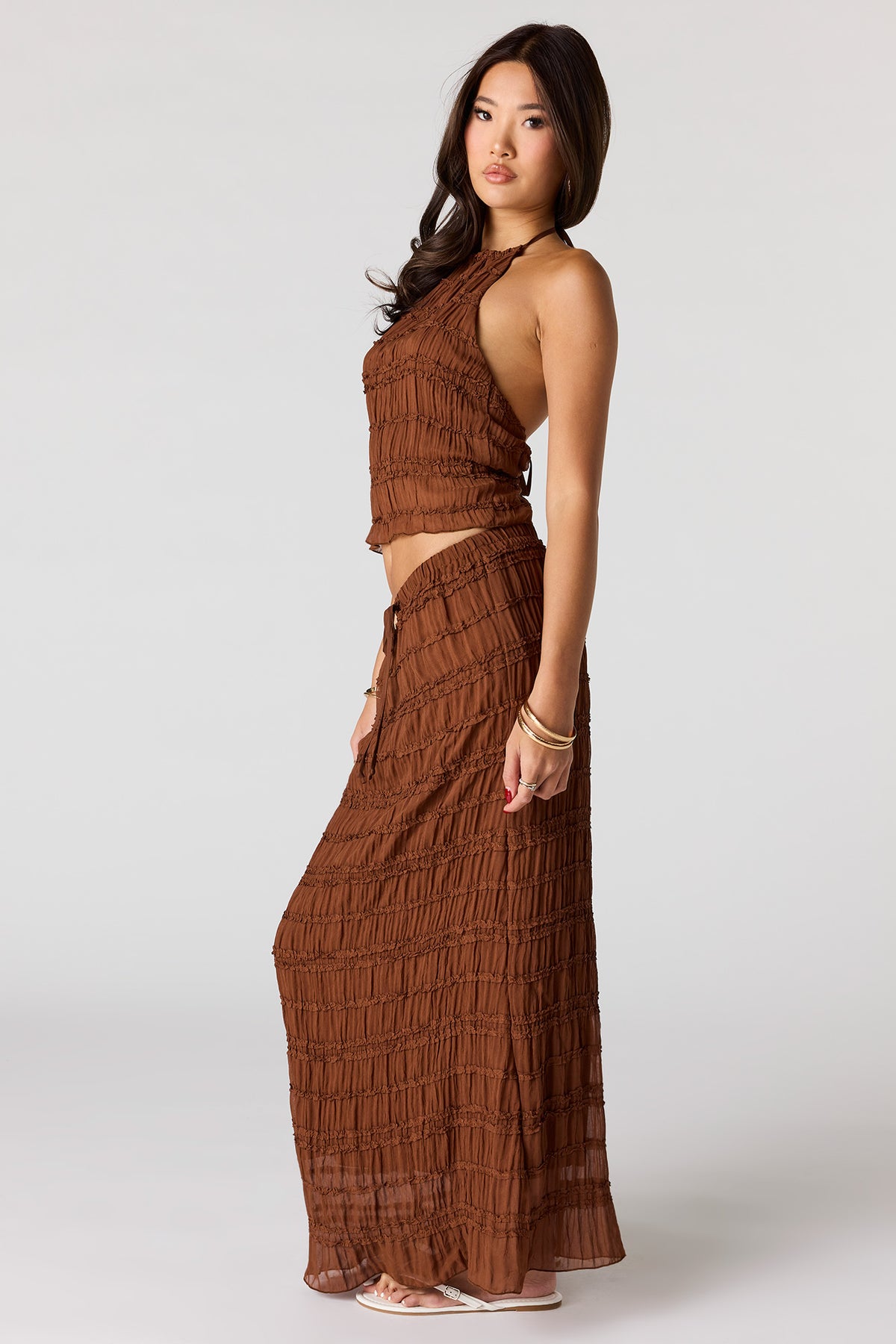 Alt View 2. Textured Chiffon Maxi Skirt - Brown