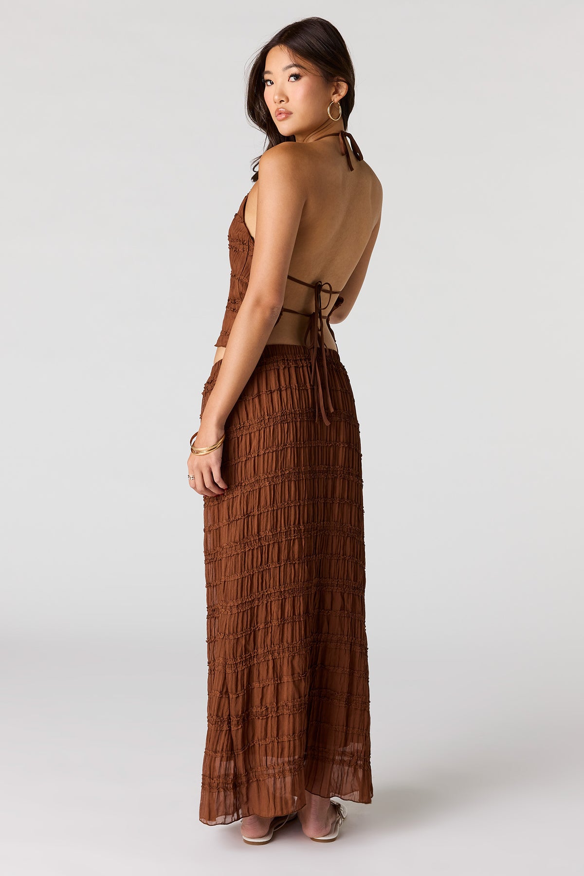 Alt View 3. Textured Chiffon Maxi Skirt - Brown