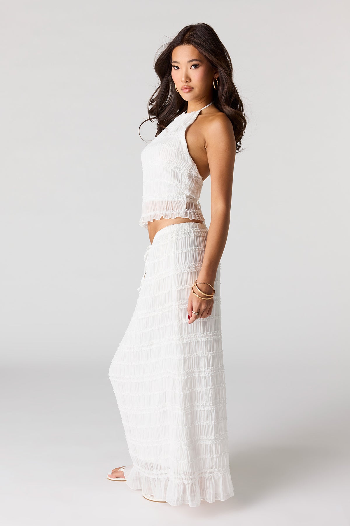 Alt View 2. Textured Chiffon Maxi Skirt - Ivory