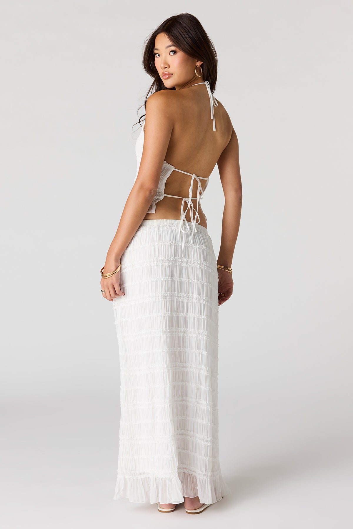Alt View 3. Textured Chiffon Maxi Skirt - Ivory