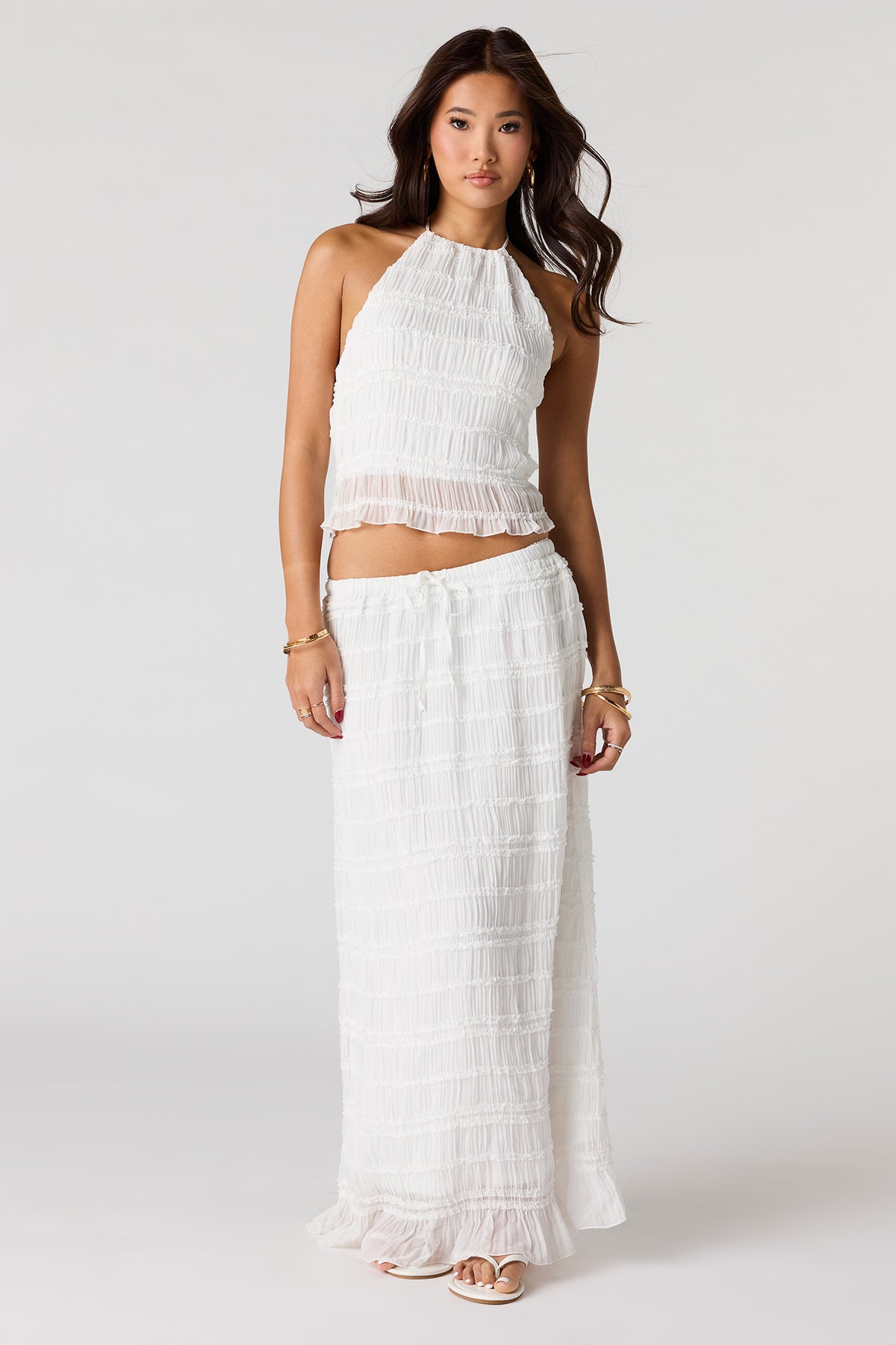 Alt View 4. Textured Chiffon Maxi Skirt - Ivory