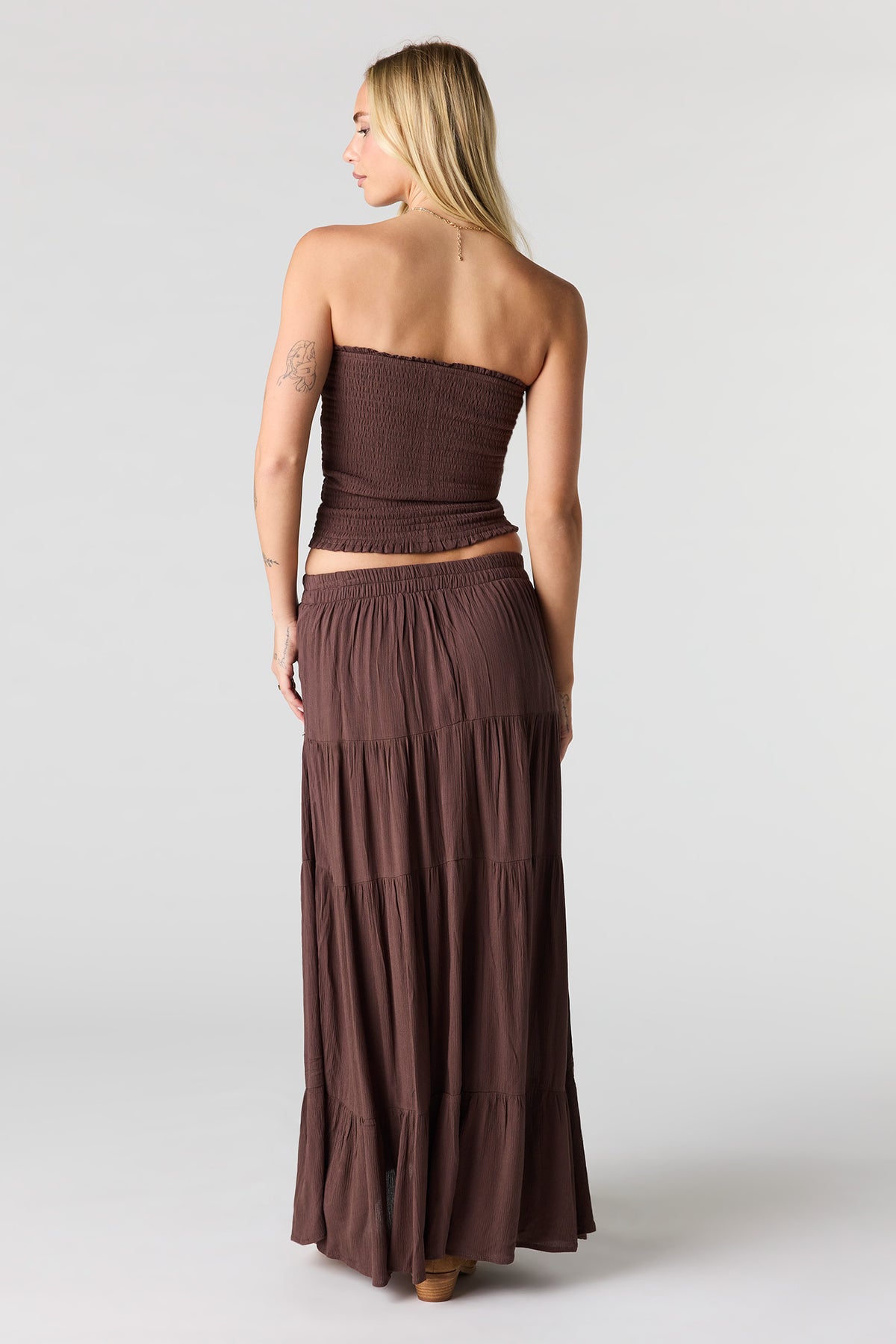 Alt View 3. Textured Tiered Maxi Skirt - Dark Brown