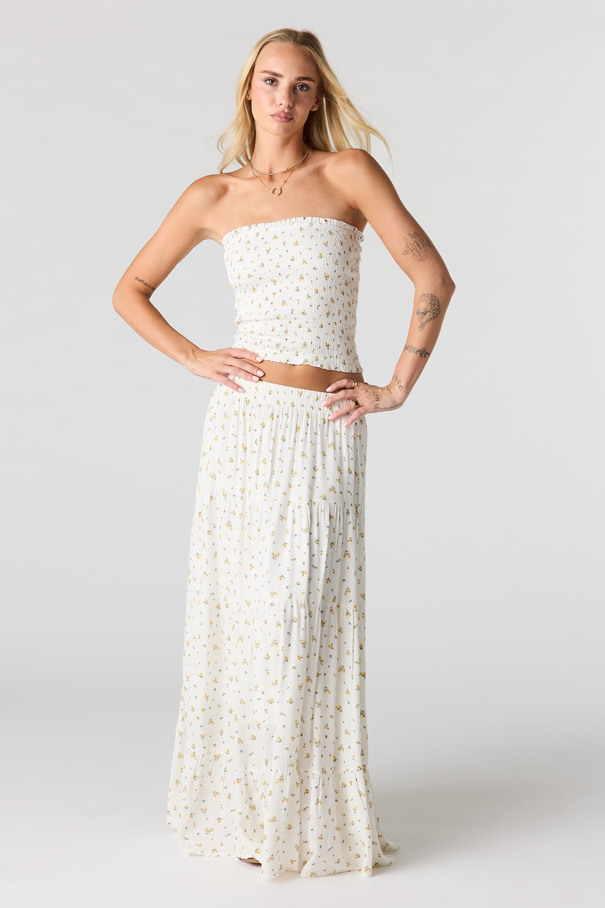 Textured Tiered Maxi Skirt - Ivory