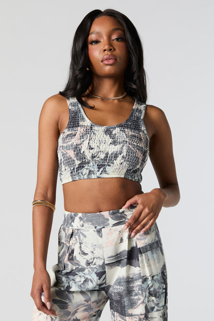 Floral Print Textured Cropped Tank