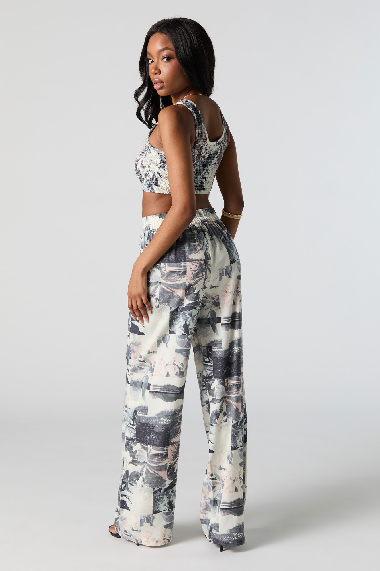 Floral Print Pleated Wide Leg Pant
