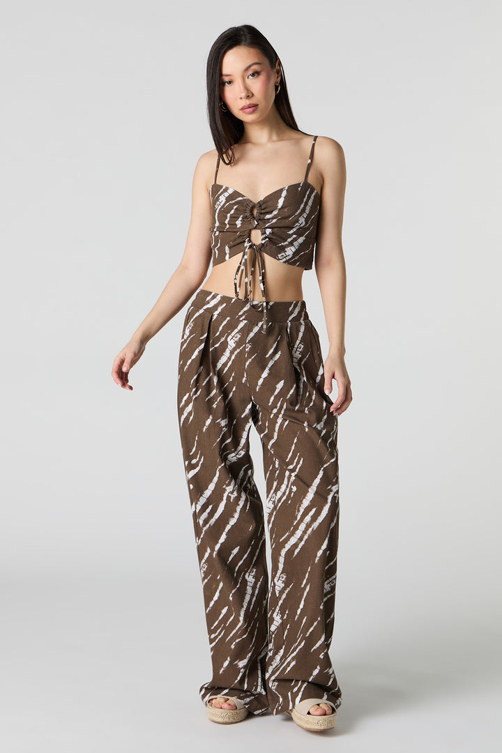 Linen-Blend Pleated Wide Leg Pant