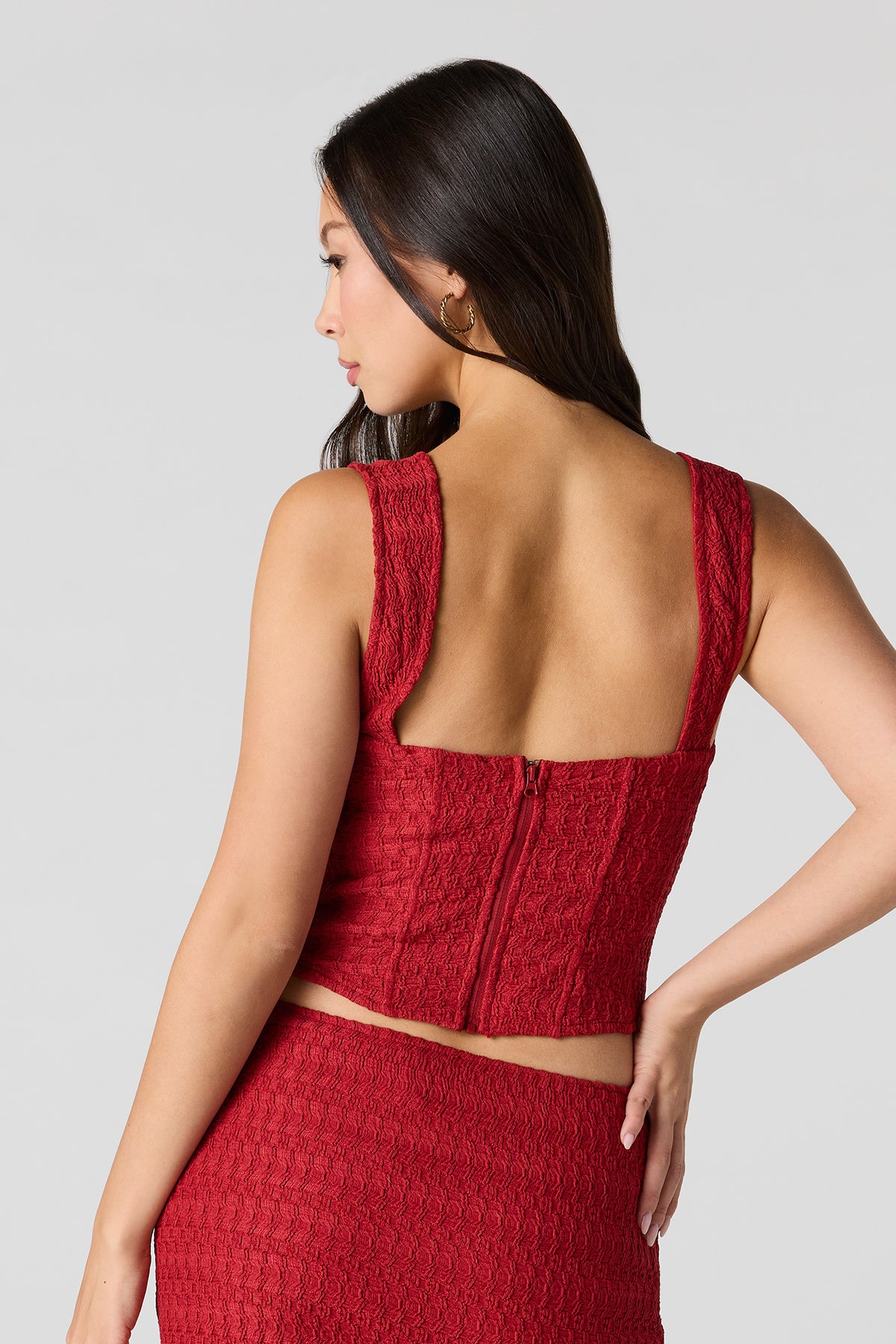 Alt View 2. Puckered Knit Corset Top - Red