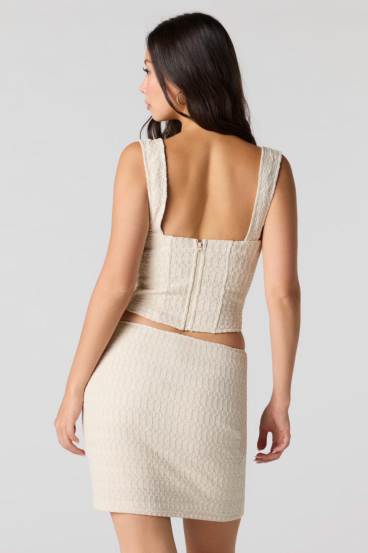 Alt View 2. Puckered Knit Mini Skirt - Oatmeal