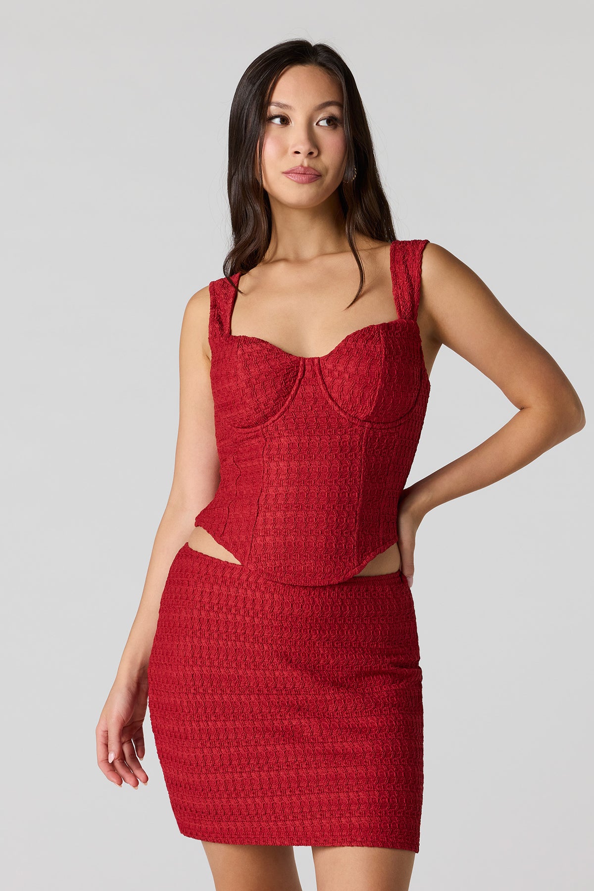 Puckered Knit Mini Skirt - Red