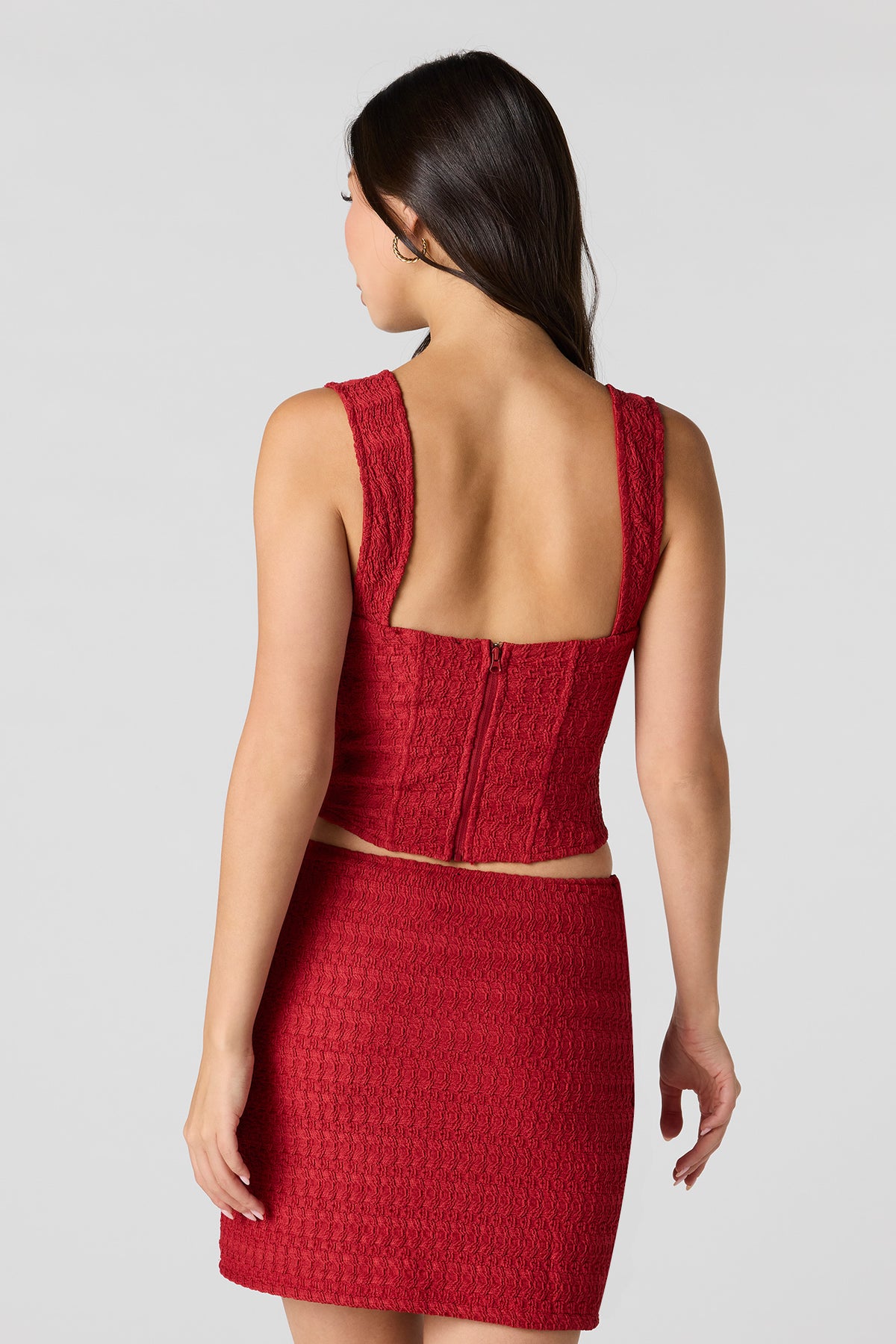 Alt View 2. Puckered Knit Mini Skirt - Red