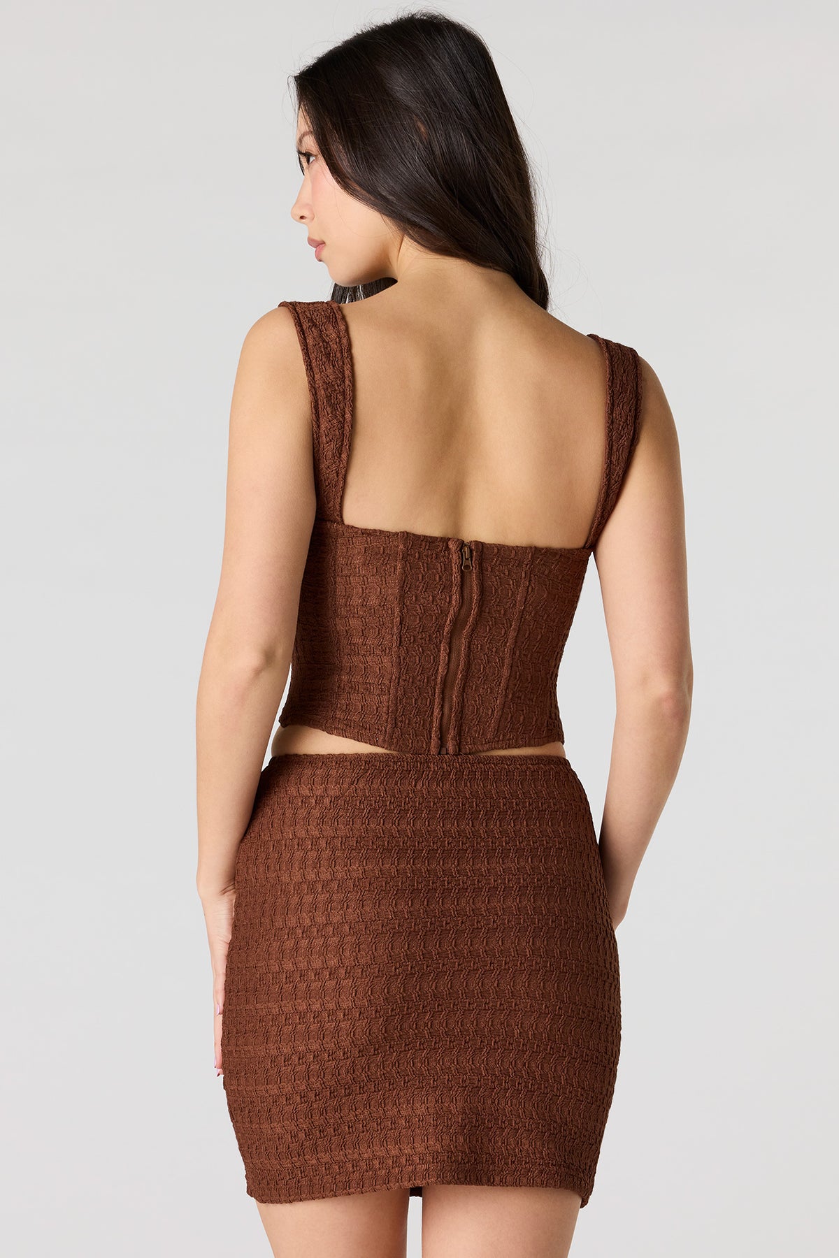 Alt View 2. Puckered Knit Mini Skirt - Brown