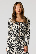Textured Metal Button-Front Long Sleeve Top