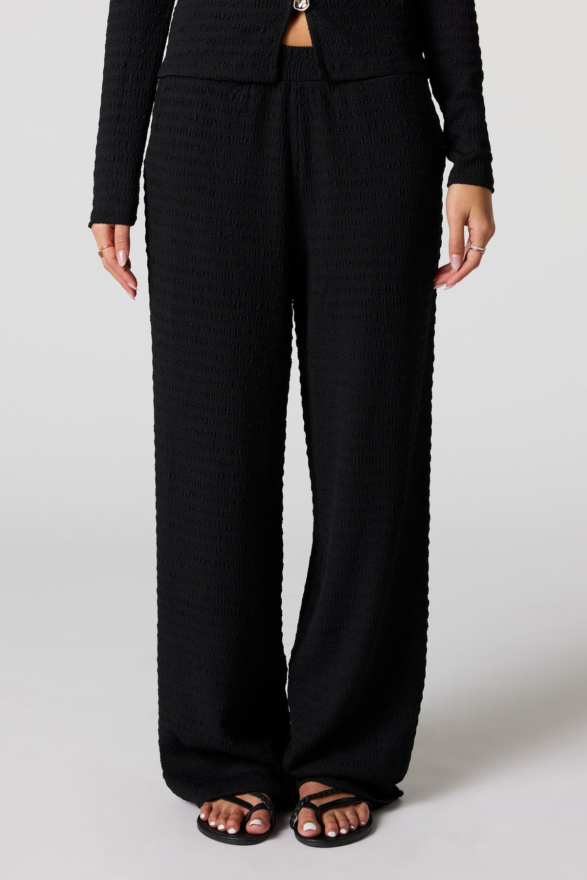 Alt View 2. Textured Wide Leg Pant - Black