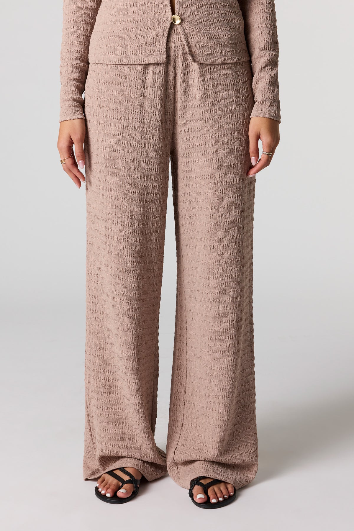 Alt View 2. Textured Wide Leg Pant - Tan