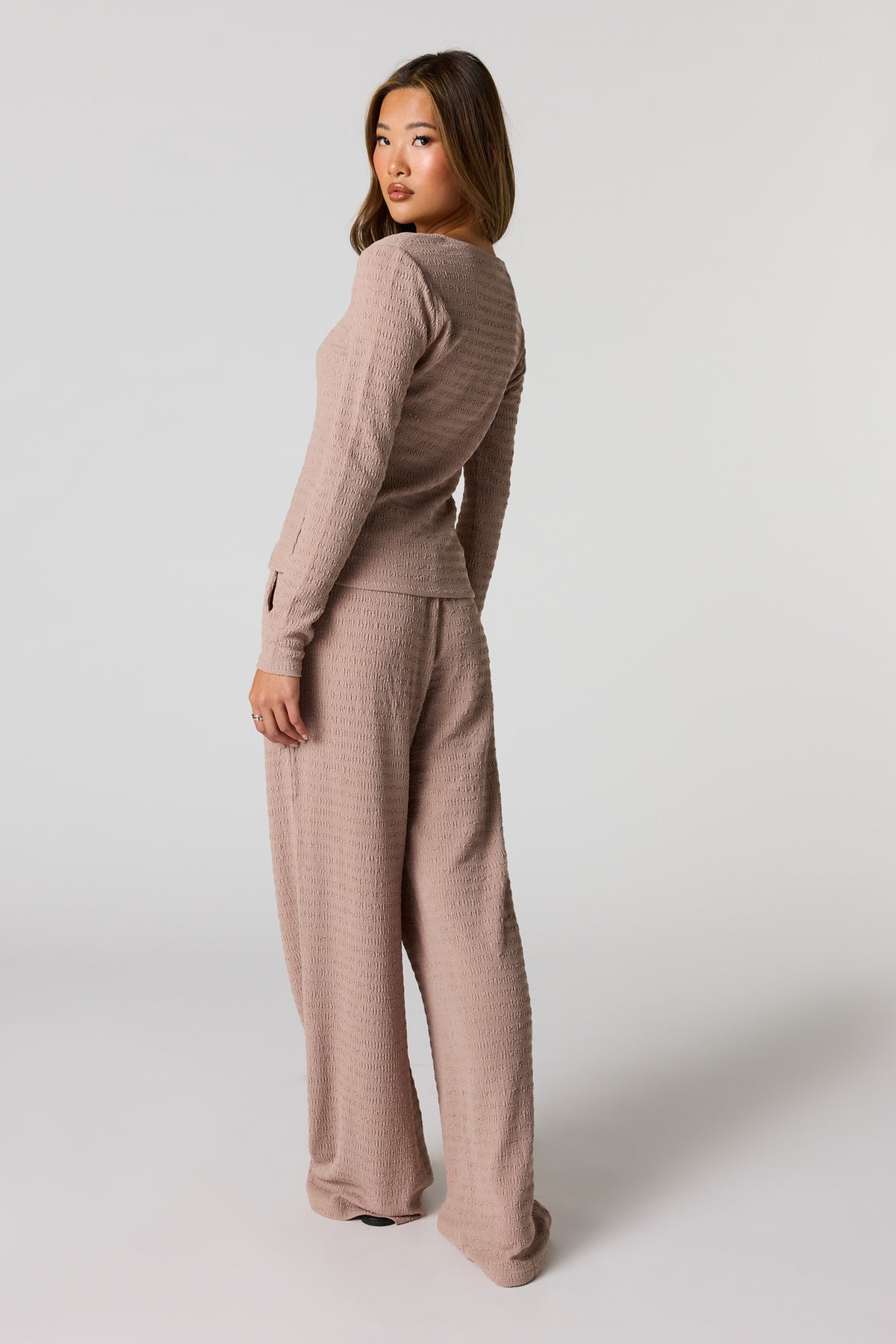 Alt View 3. Textured Wide Leg Pant - Tan