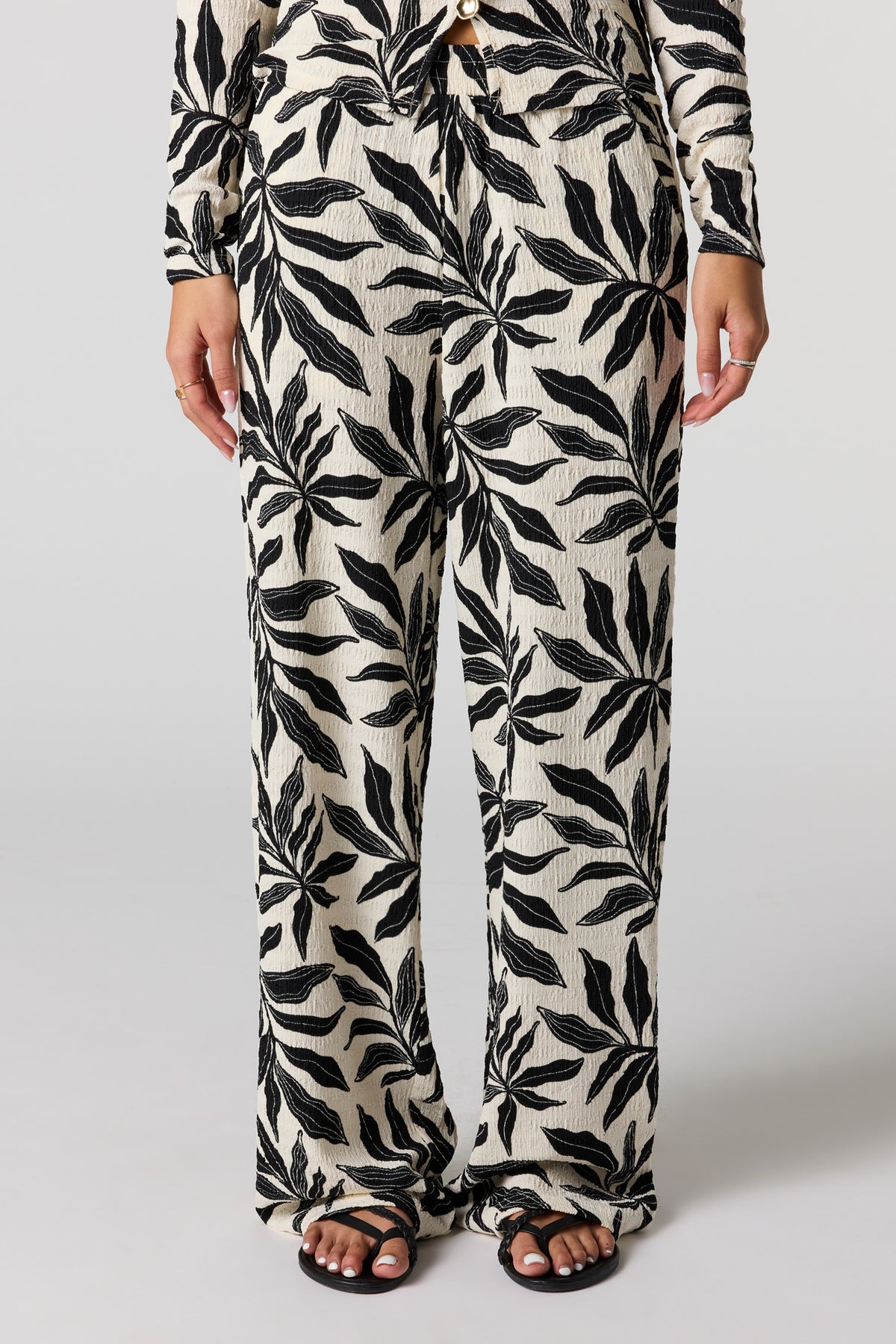 Alt View 2. Textured Wide Leg Pant - Black with White