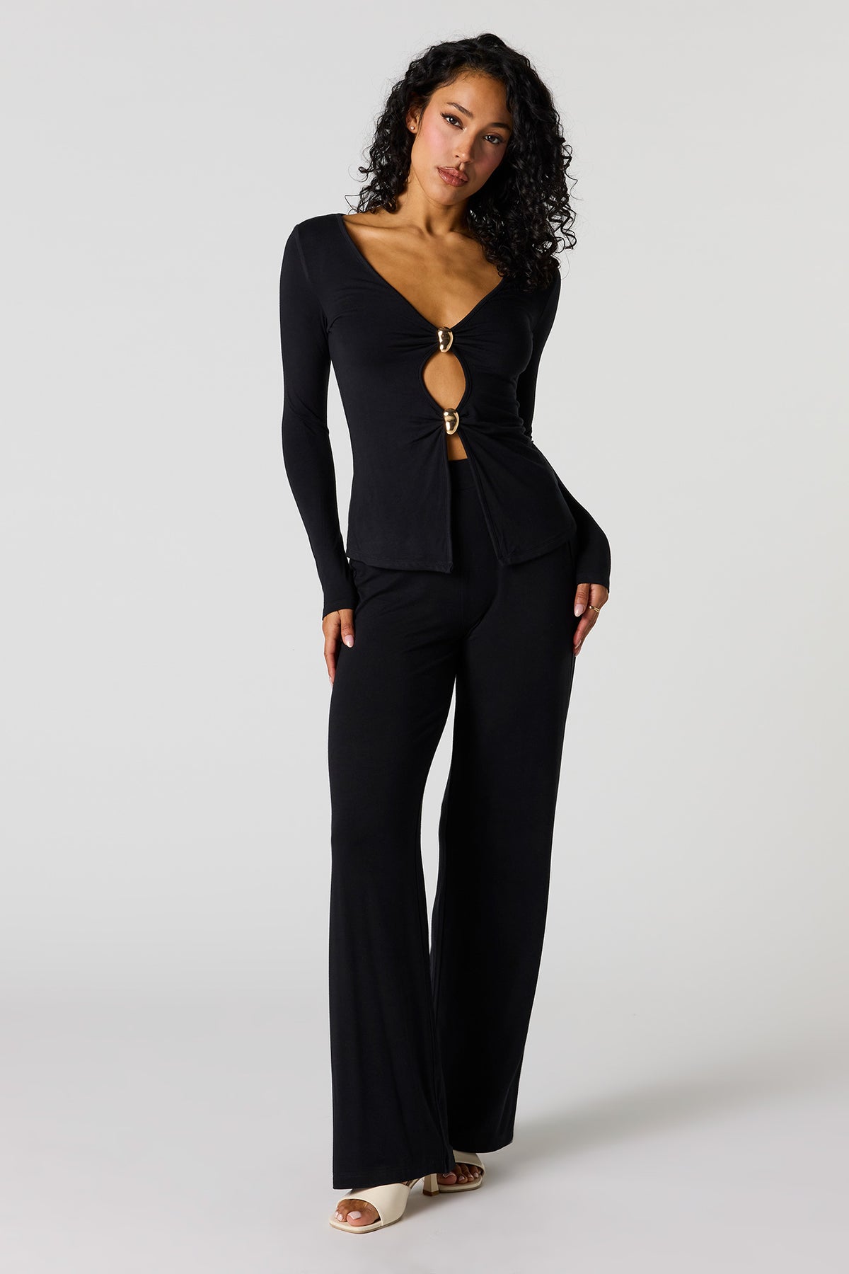 Pantalon à jambe large et taille haute