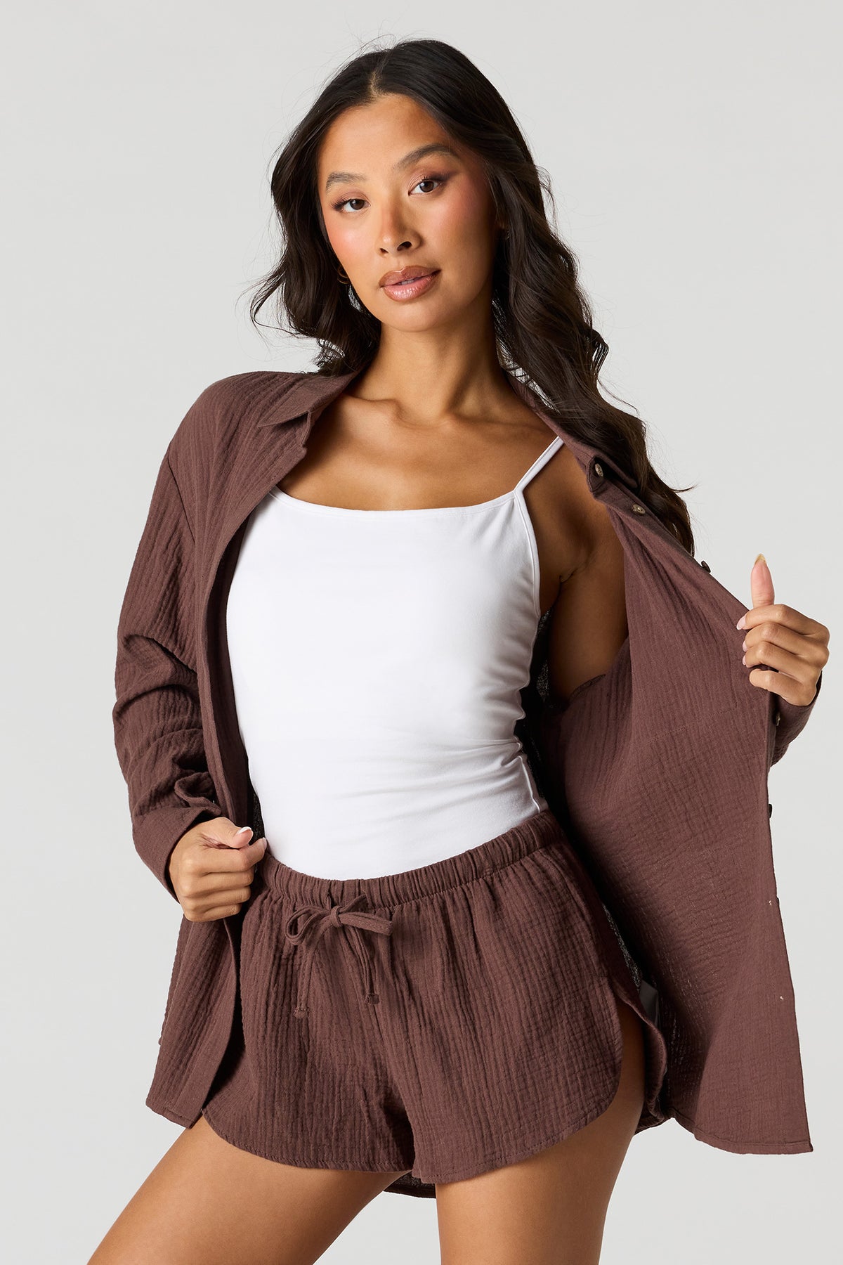 Crinkled Dolphin Shortie - Brown
