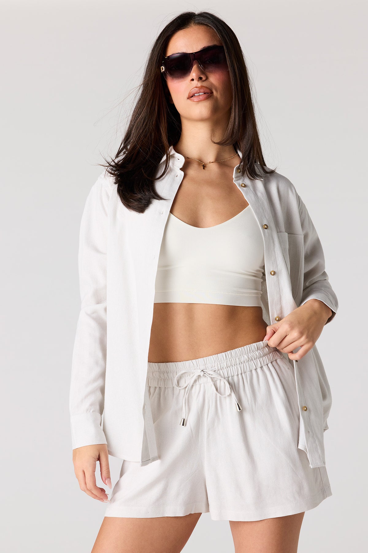 Linen-Blend Drawstring Short - Off White