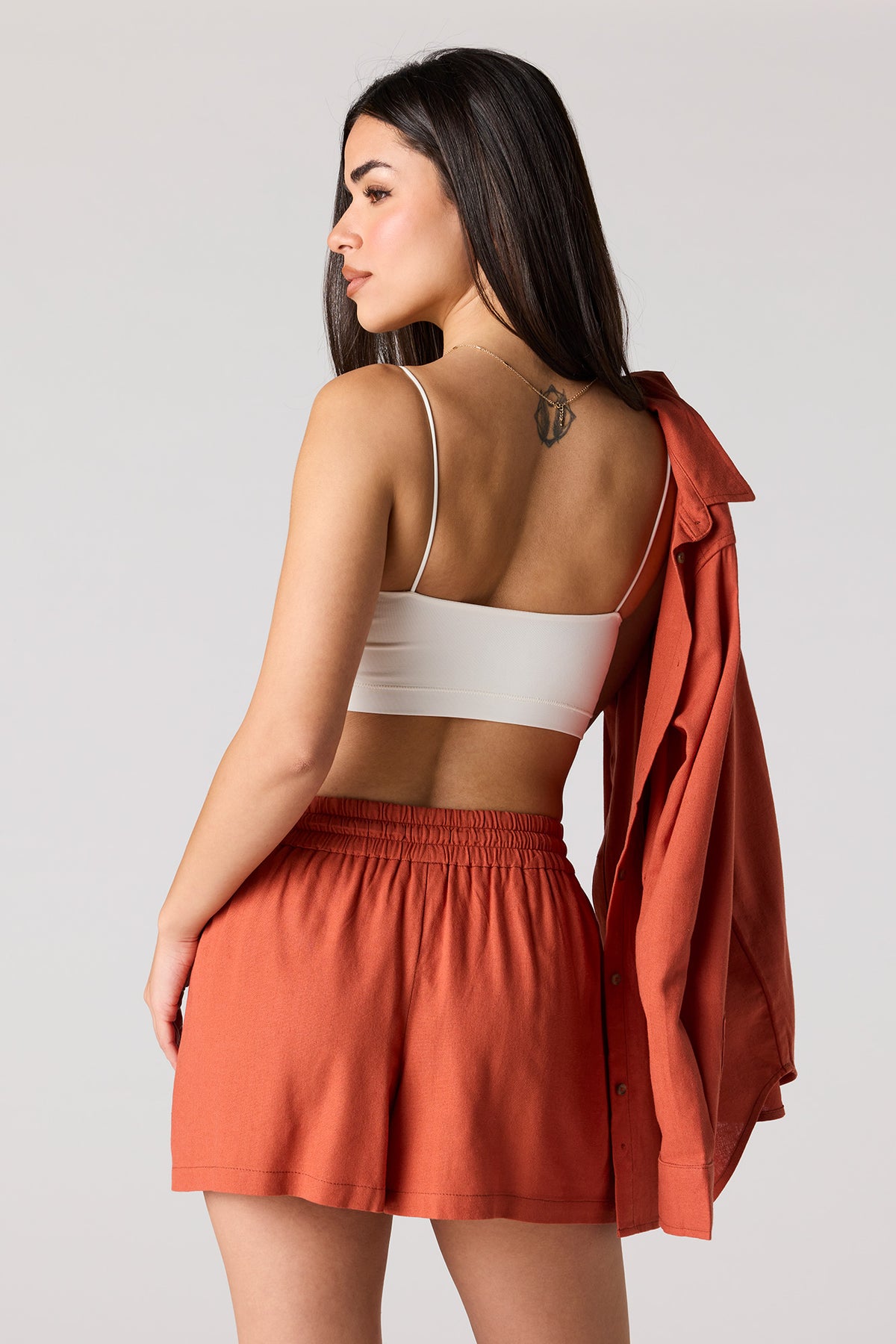 Alt View 2. Linen-Blend Drawstring Short - Dark Orange