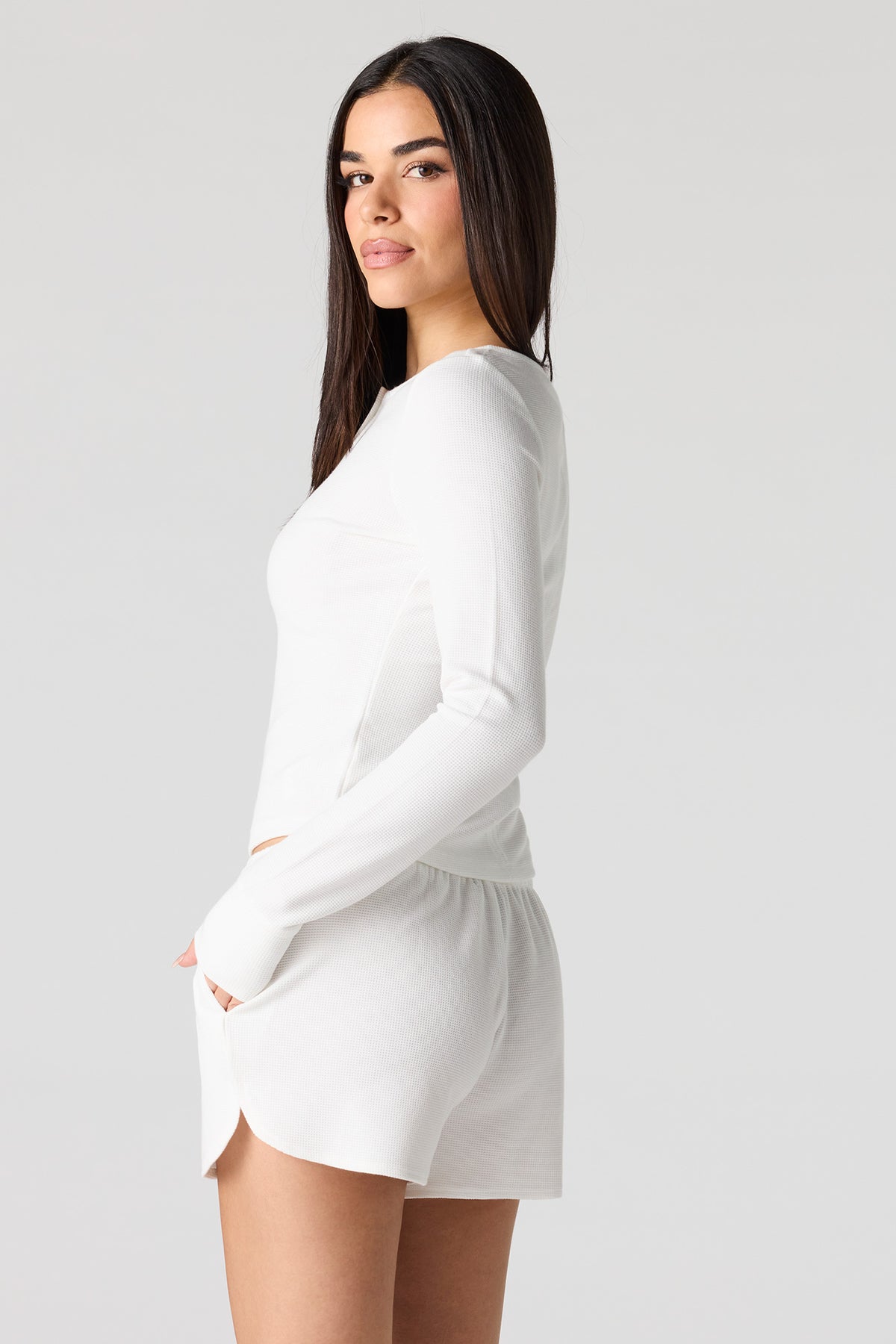 Alt View 2. Waffle Knit Short - White